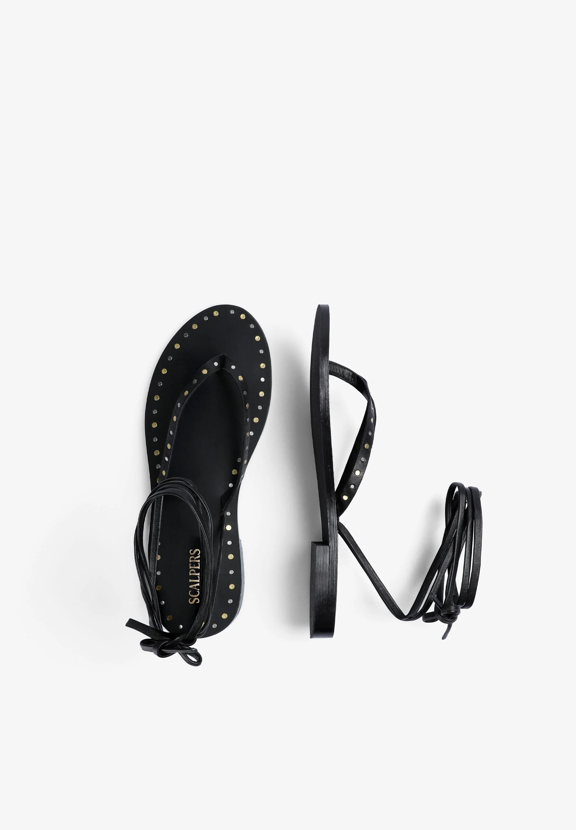 100% LEATHER LACE-UP SANDALS - Image 5