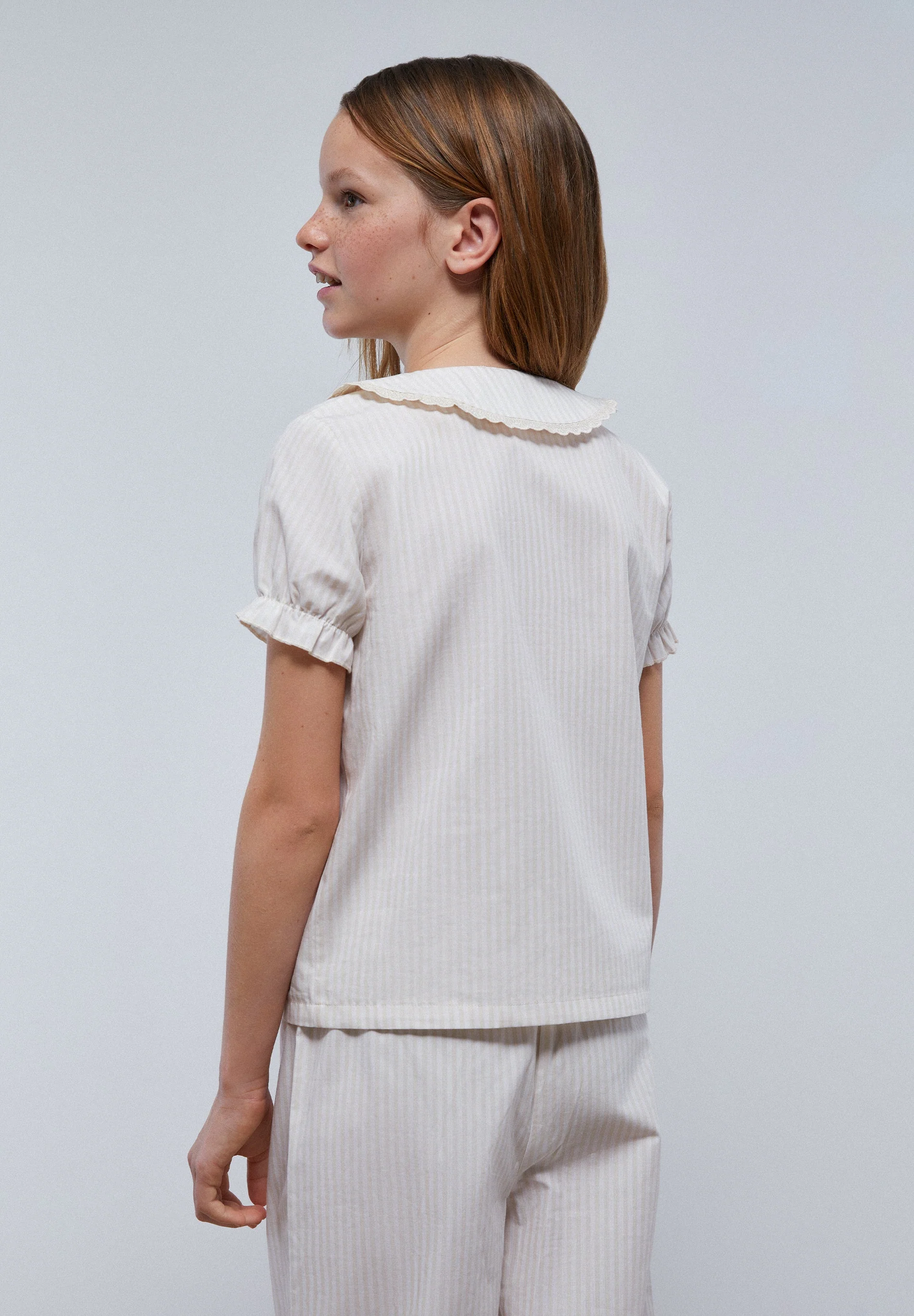 STRIPED PYJAMAS WITH EMBROIDERED COLLAR TRIM - Image 4