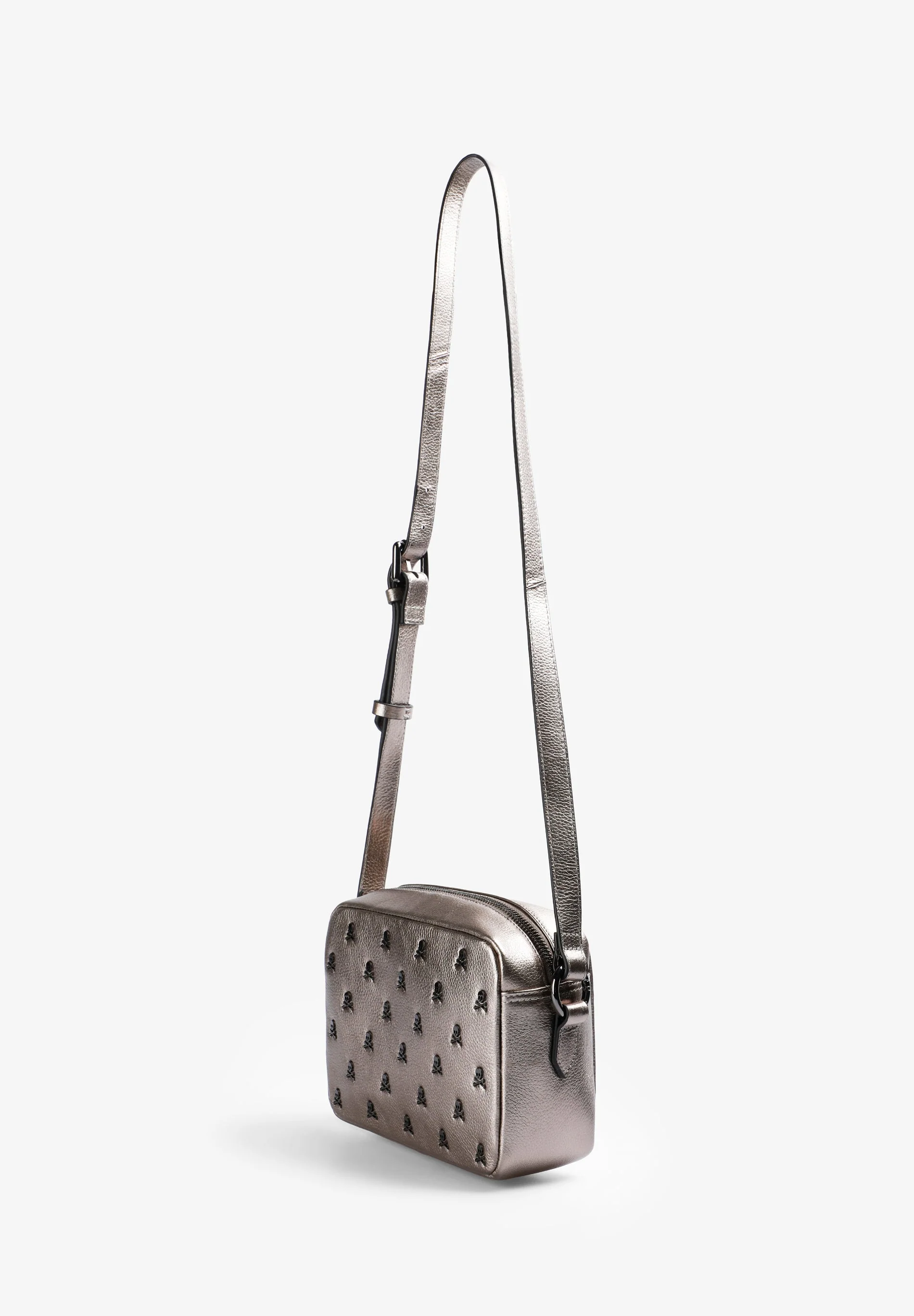 LEATHER CROSSBODY BAG WITH ALL-OVER SKULL PRINT - Image 4