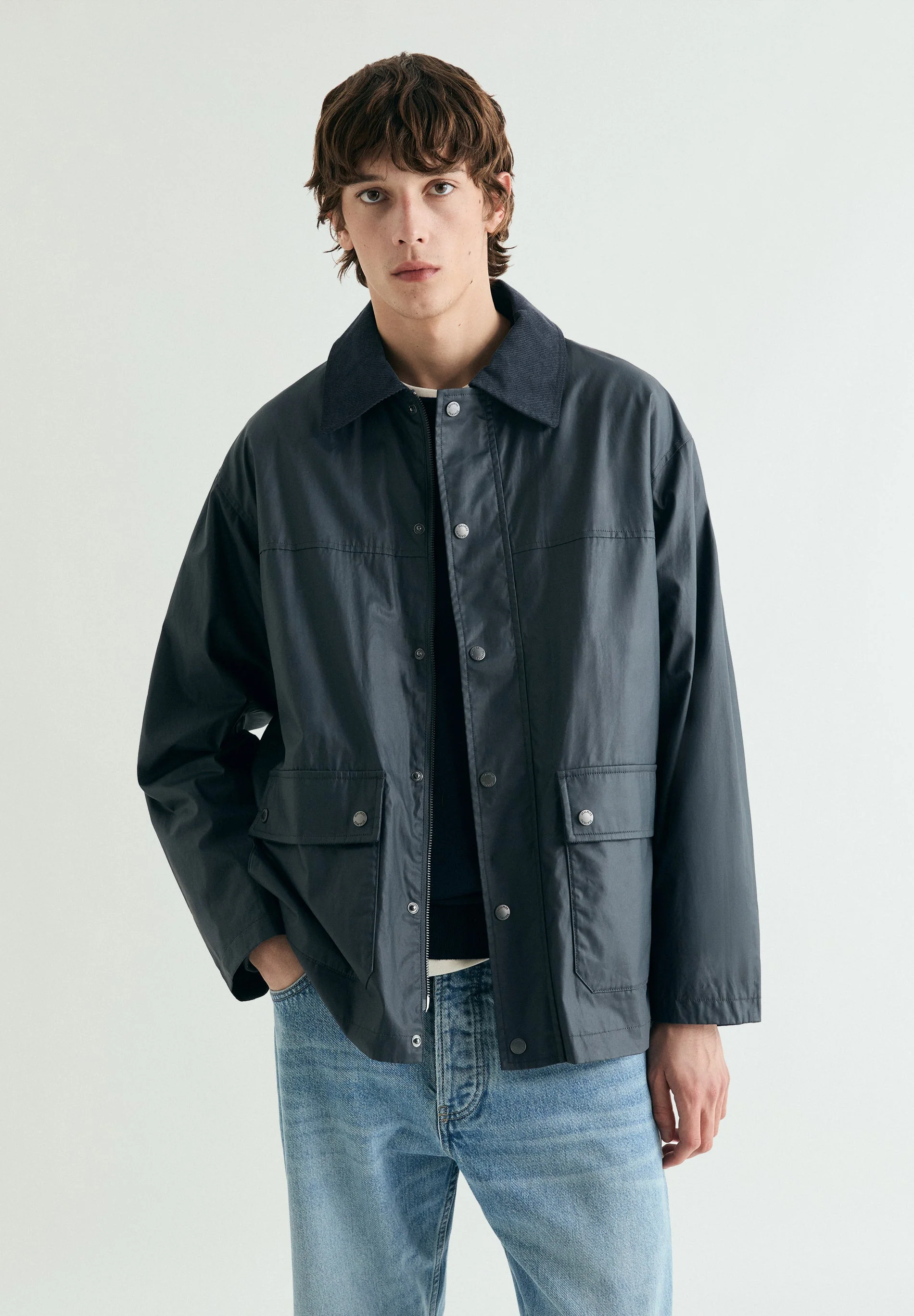 WAXED JACKET WITH SNAP BUTTONS
