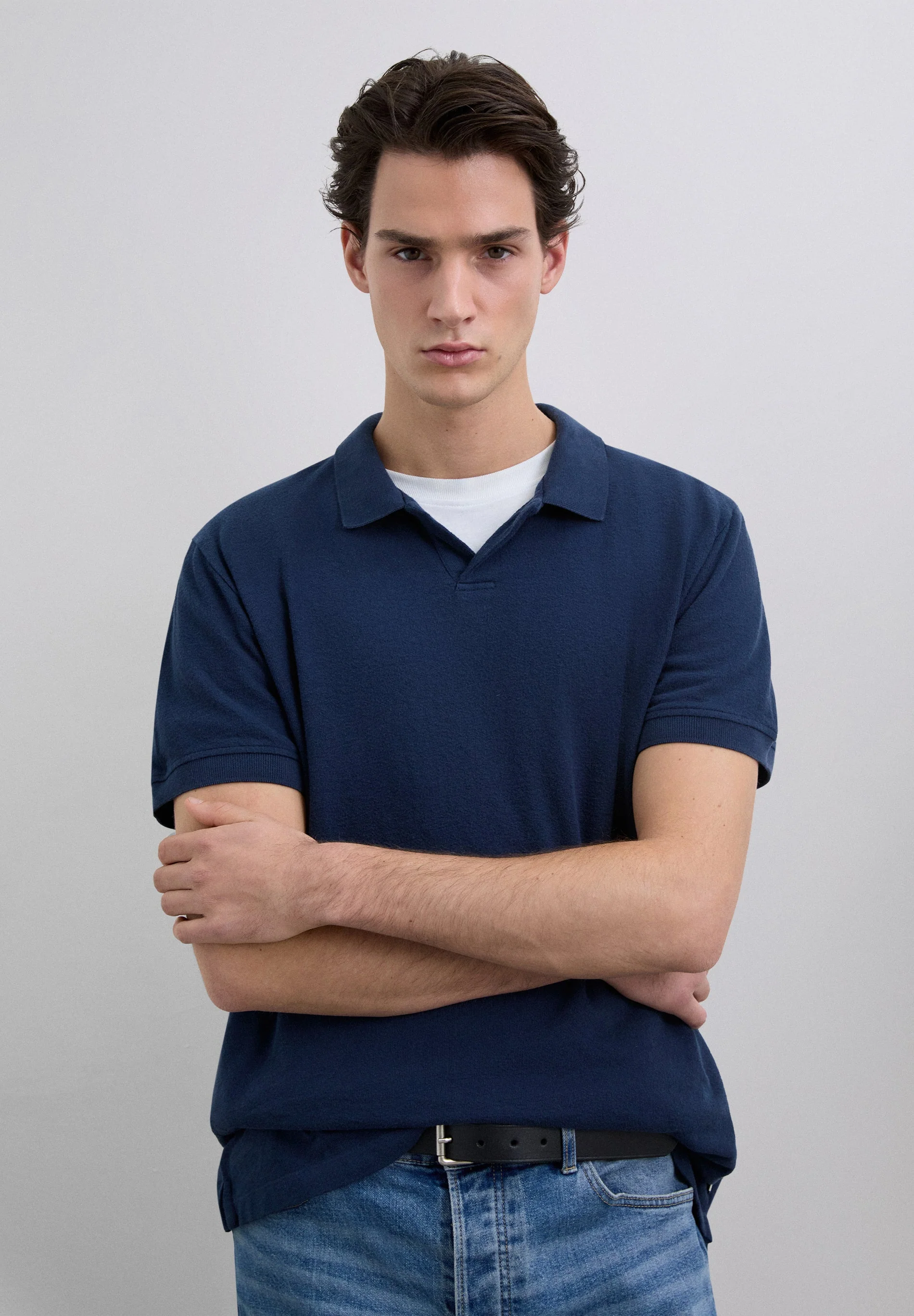 SHORT SLEEVE RUSTIC KNIT POLO SHIRT - Image 2