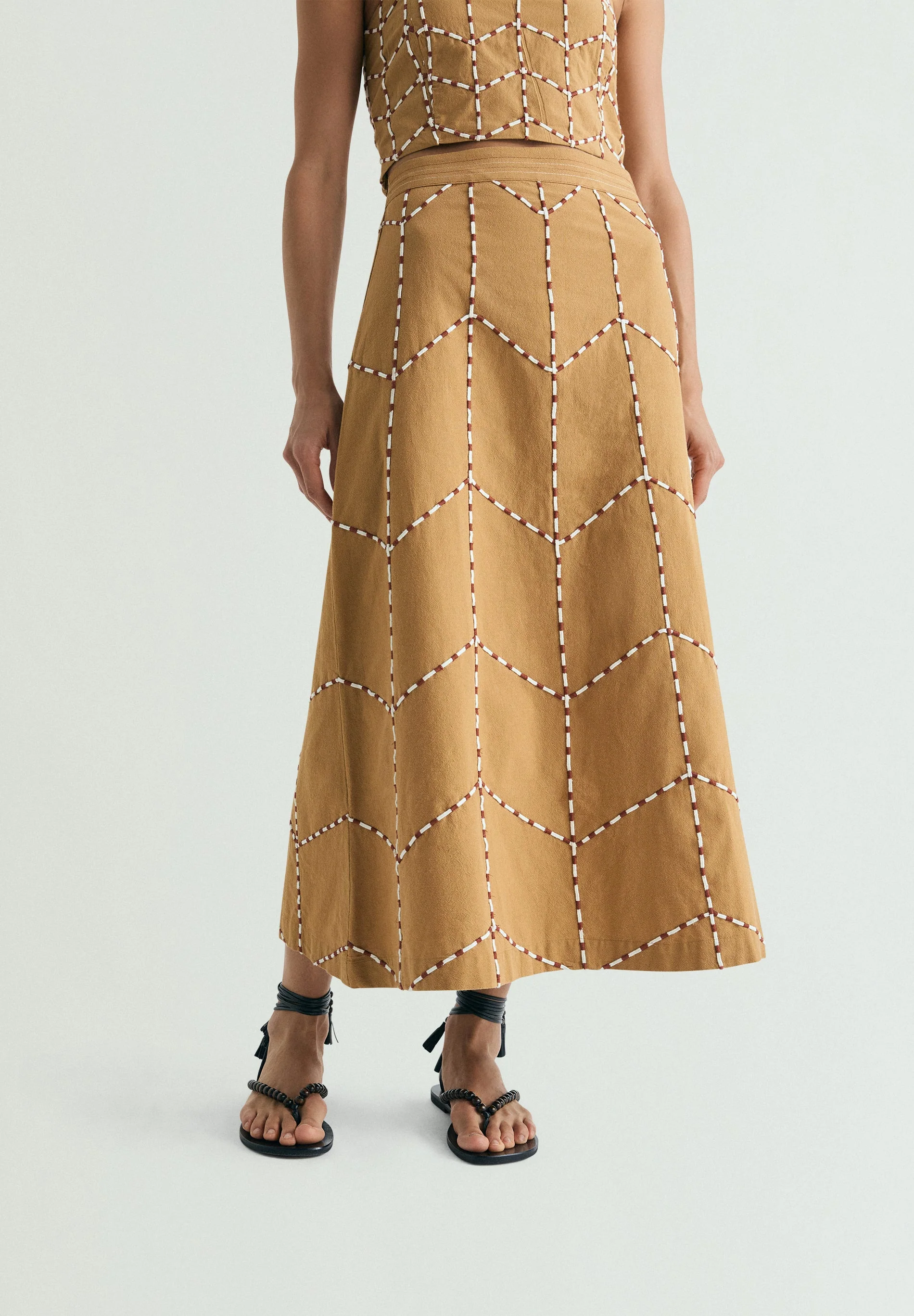 GEOMETRIC EMBROIDERED MIDI SKIRT - Image 2