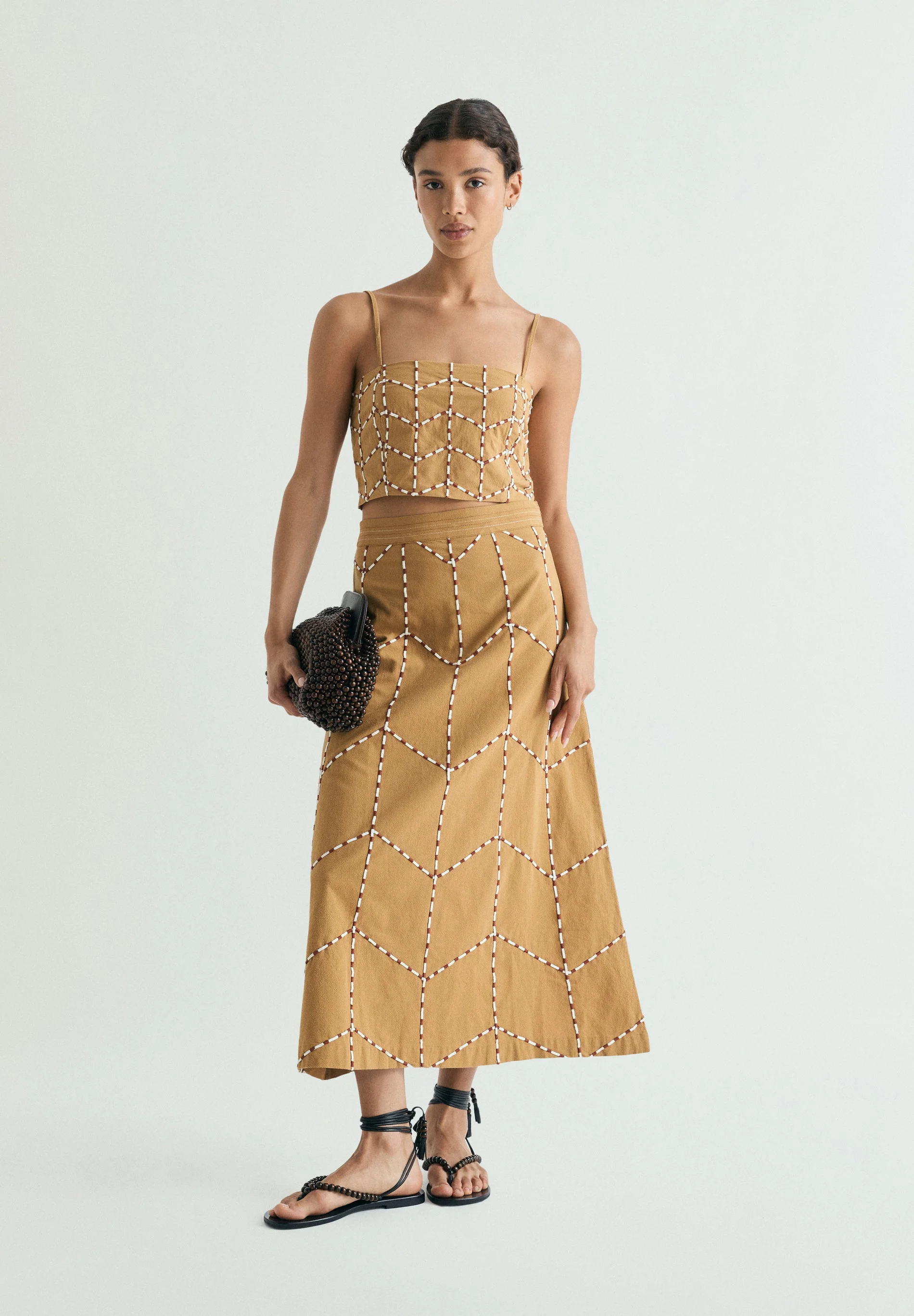 GEOMETRIC EMBROIDERED MIDI SKIRT - Image 3