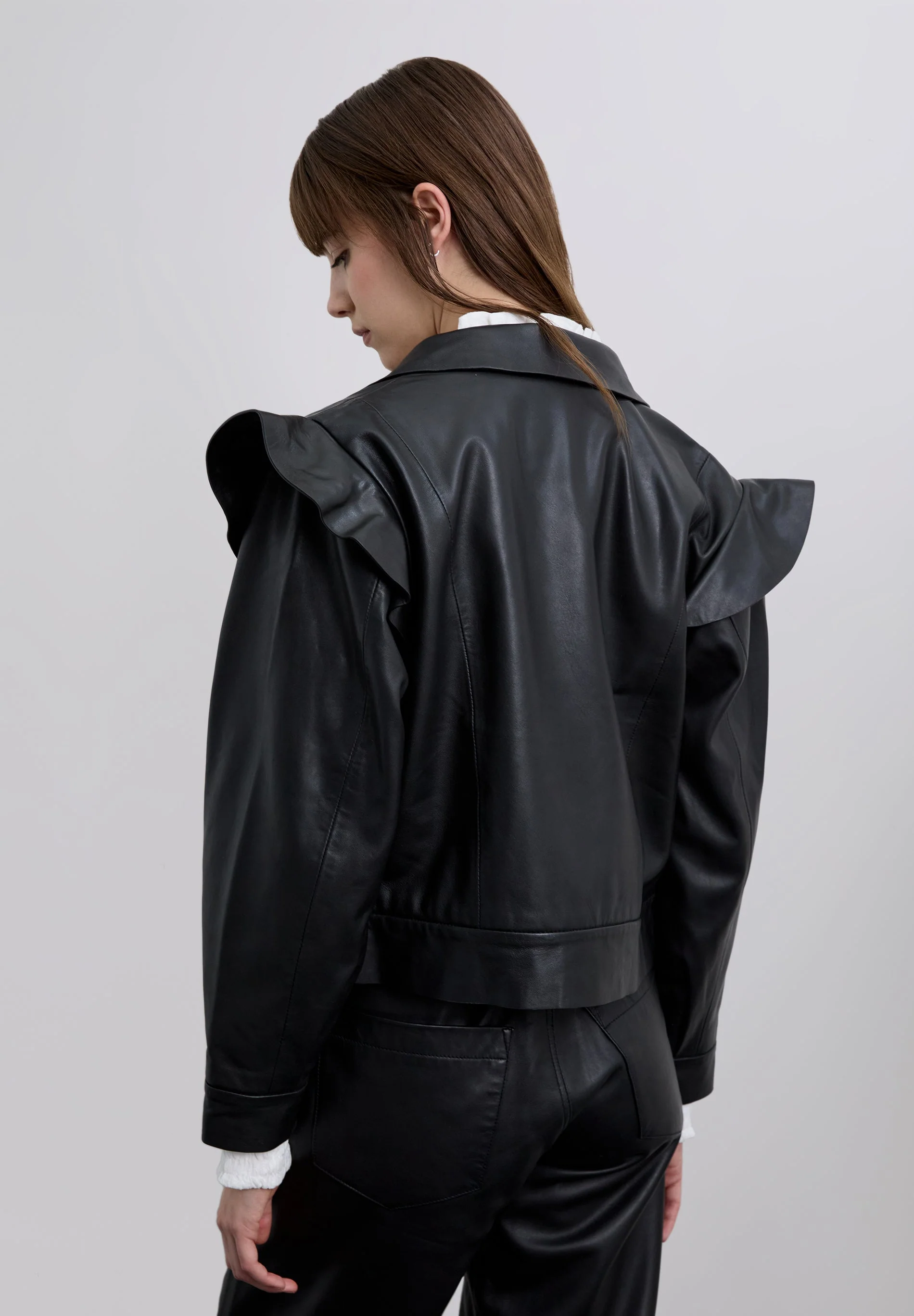 LEATHER BOMBER JACKET WITH RUFFLES - Image 4
