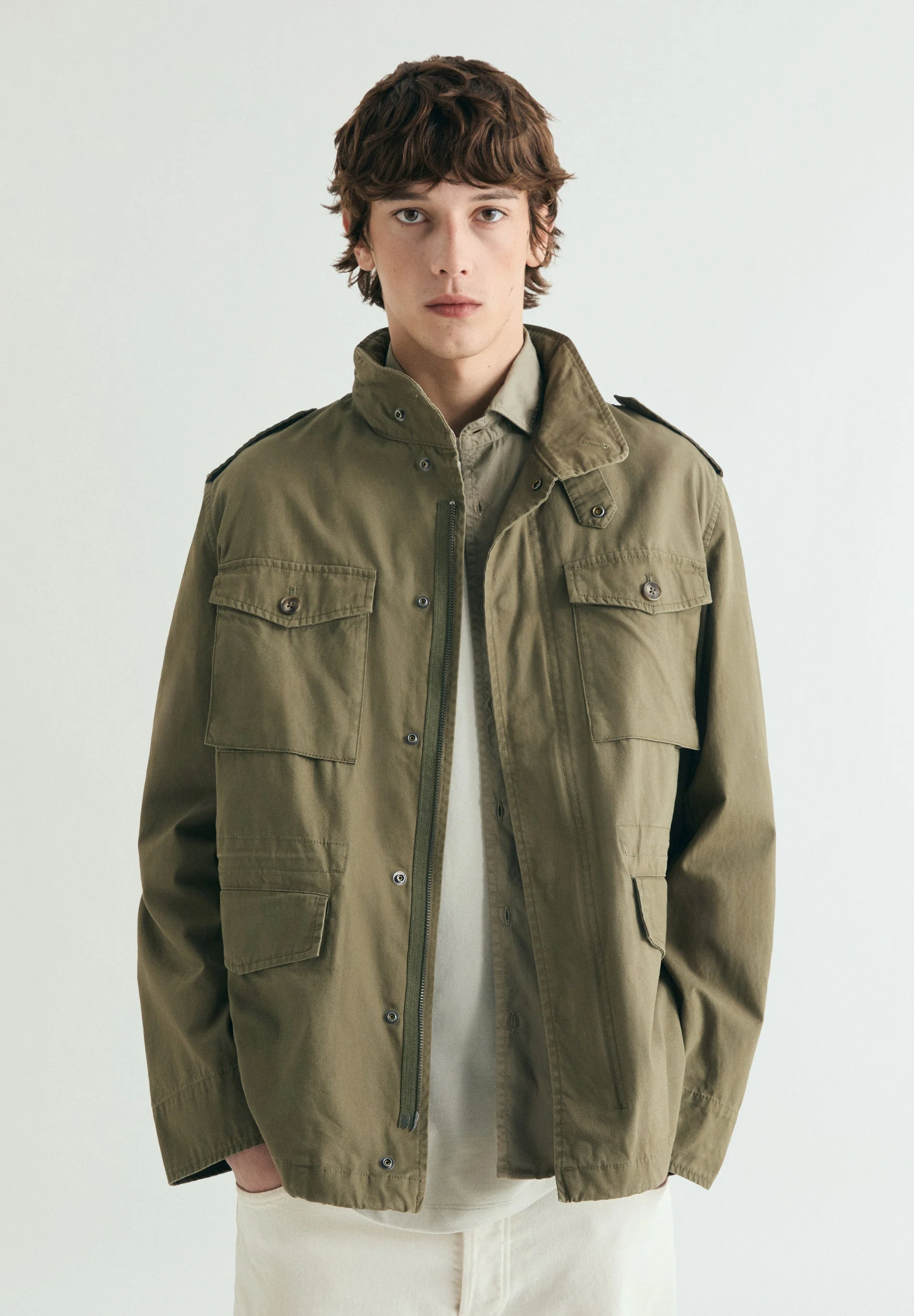 MILITARY JACKET WITH CONCEALED HOOD - Image 2