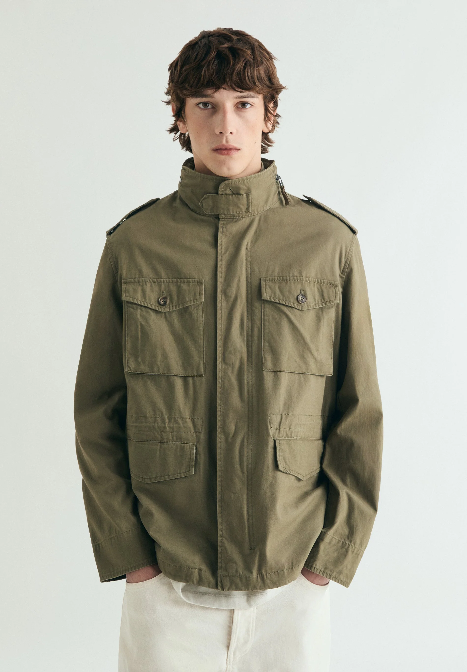 MILITARY JACKET WITH CONCEALED HOOD - Image 4