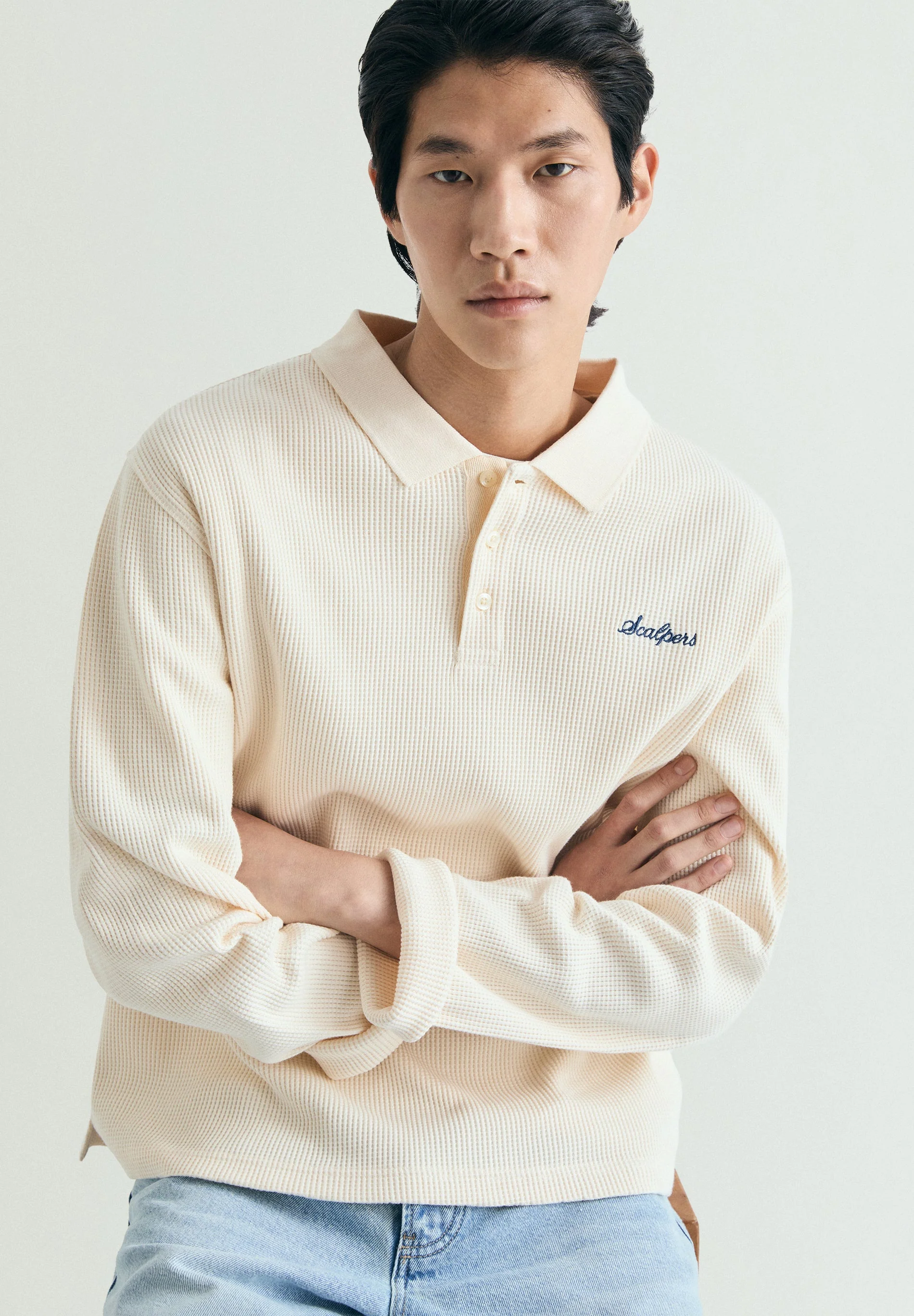 WAFFLE POLO SHIRT-STYLE SWEATSHIRT - Image 2