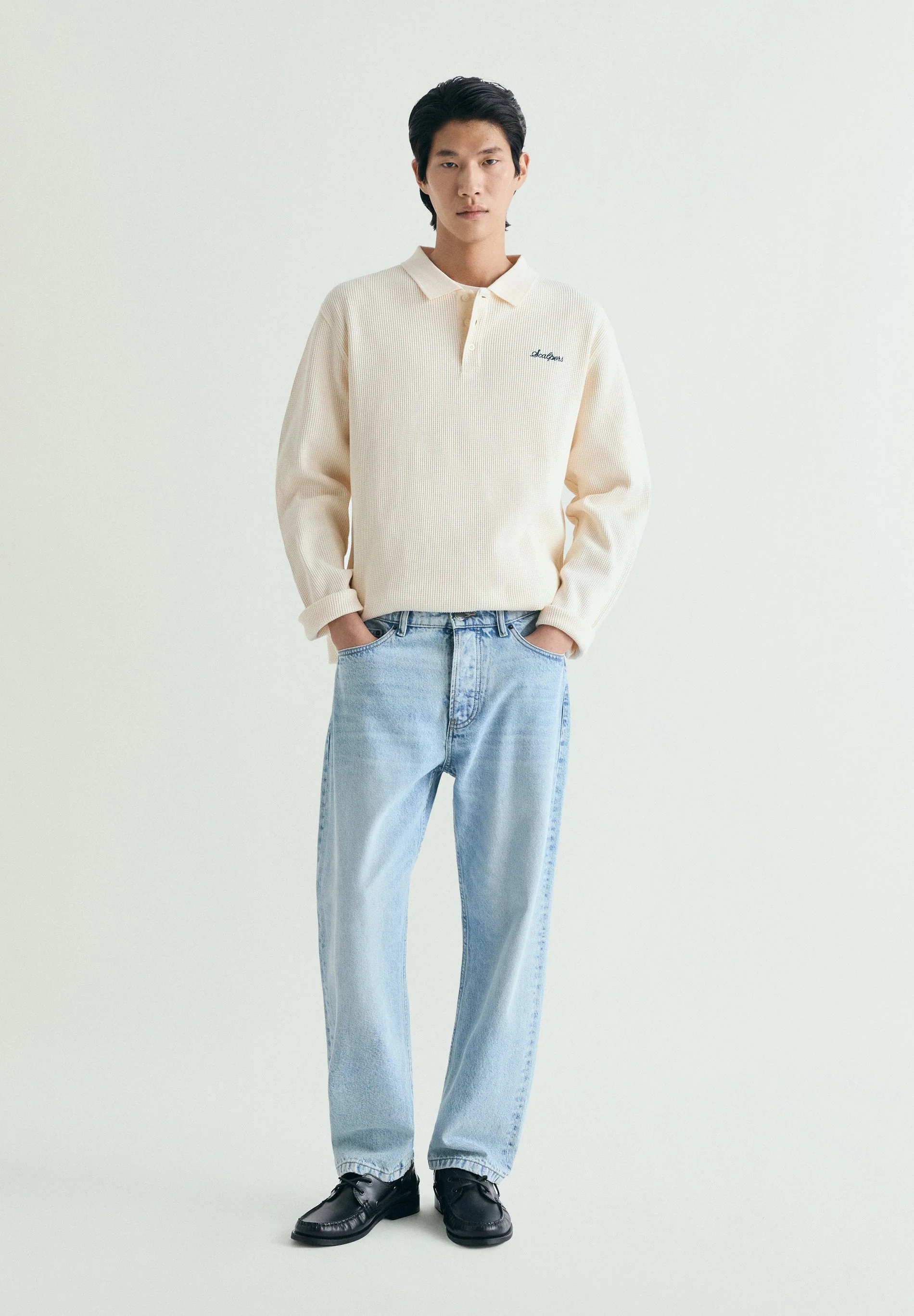 WAFFLE POLO SHIRT-STYLE SWEATSHIRT - Image 4