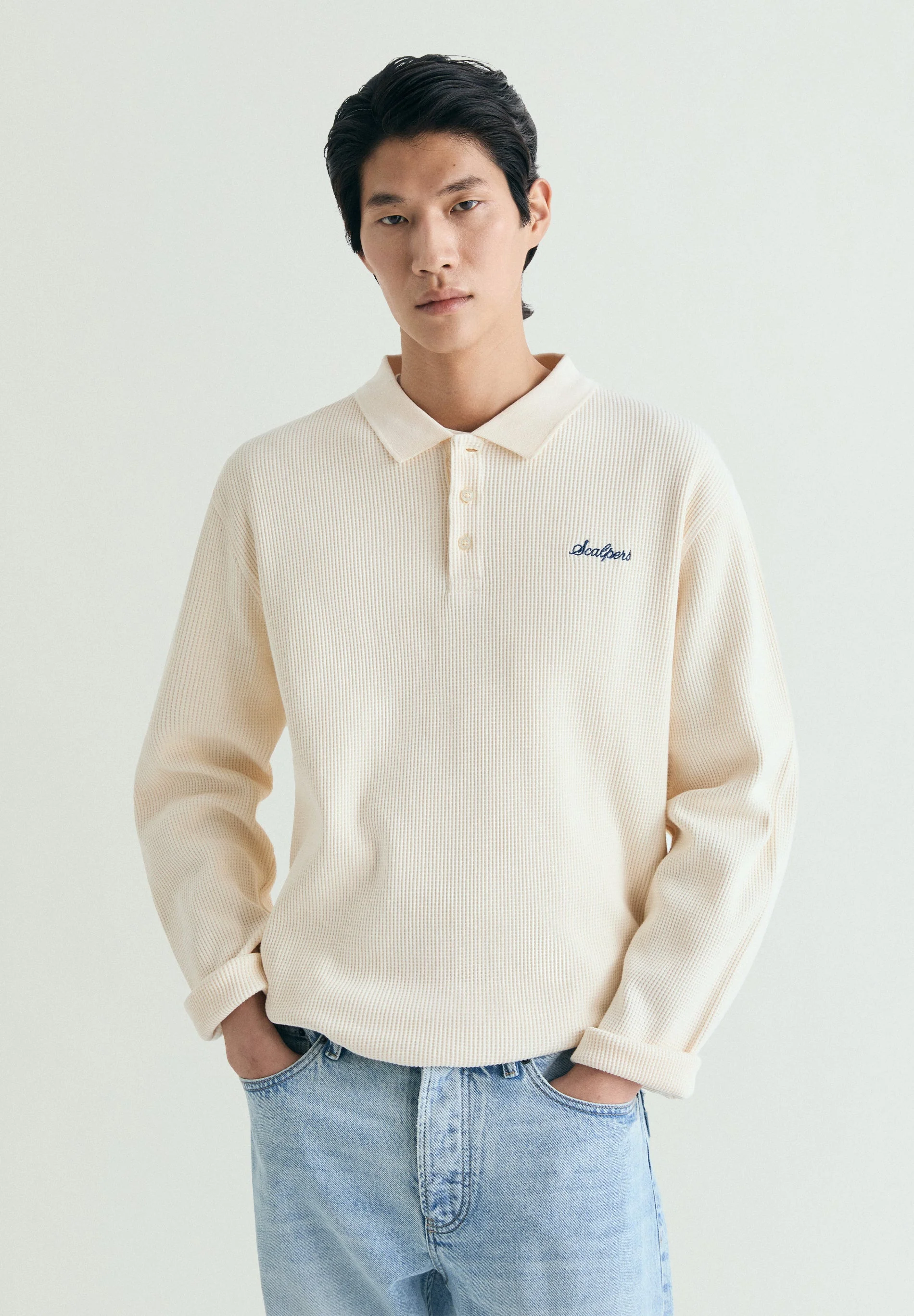 WAFFLE POLO SHIRT-STYLE SWEATSHIRT - Image 5