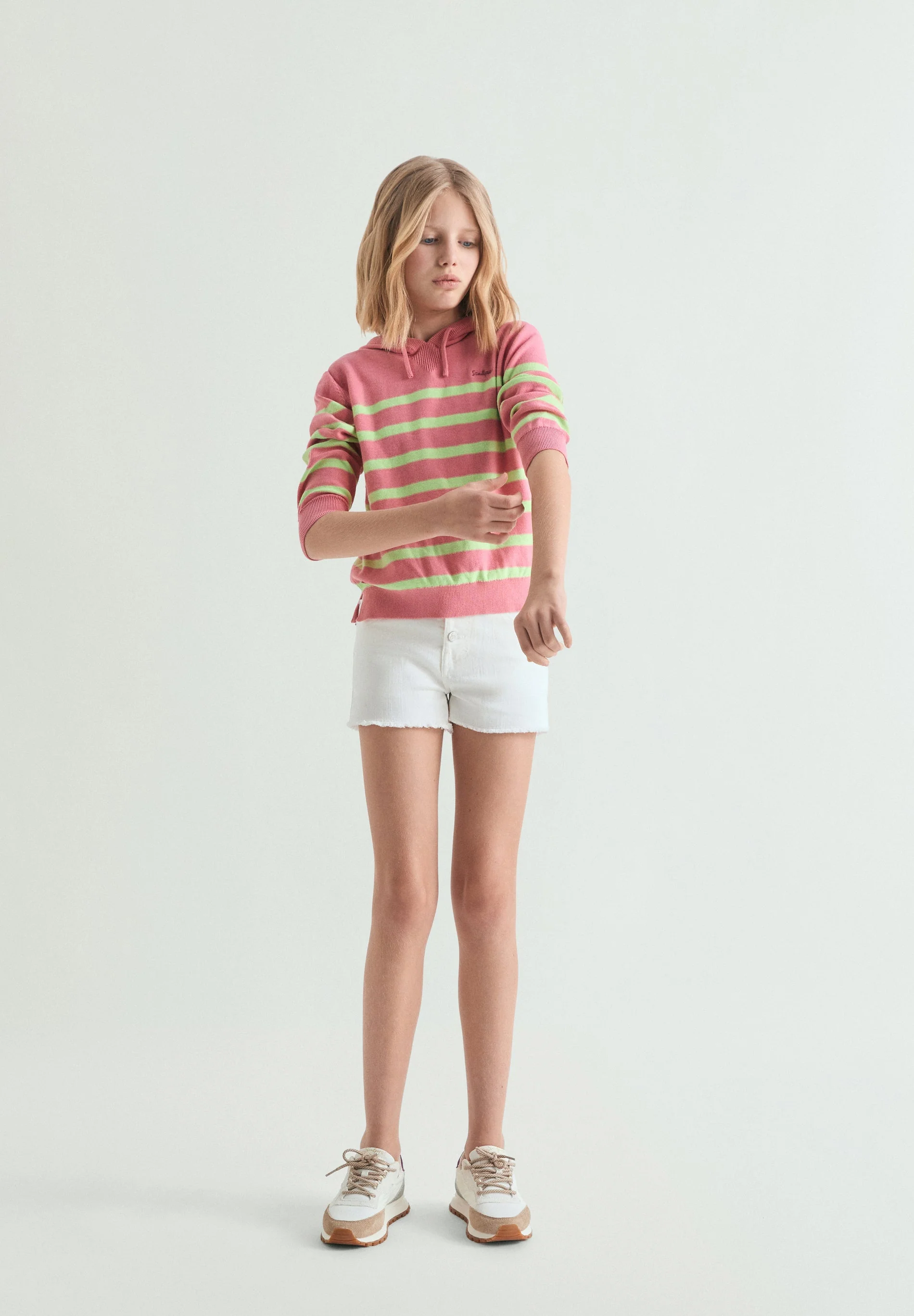 FINE KNIT STRIPED HOODIE - Image 2