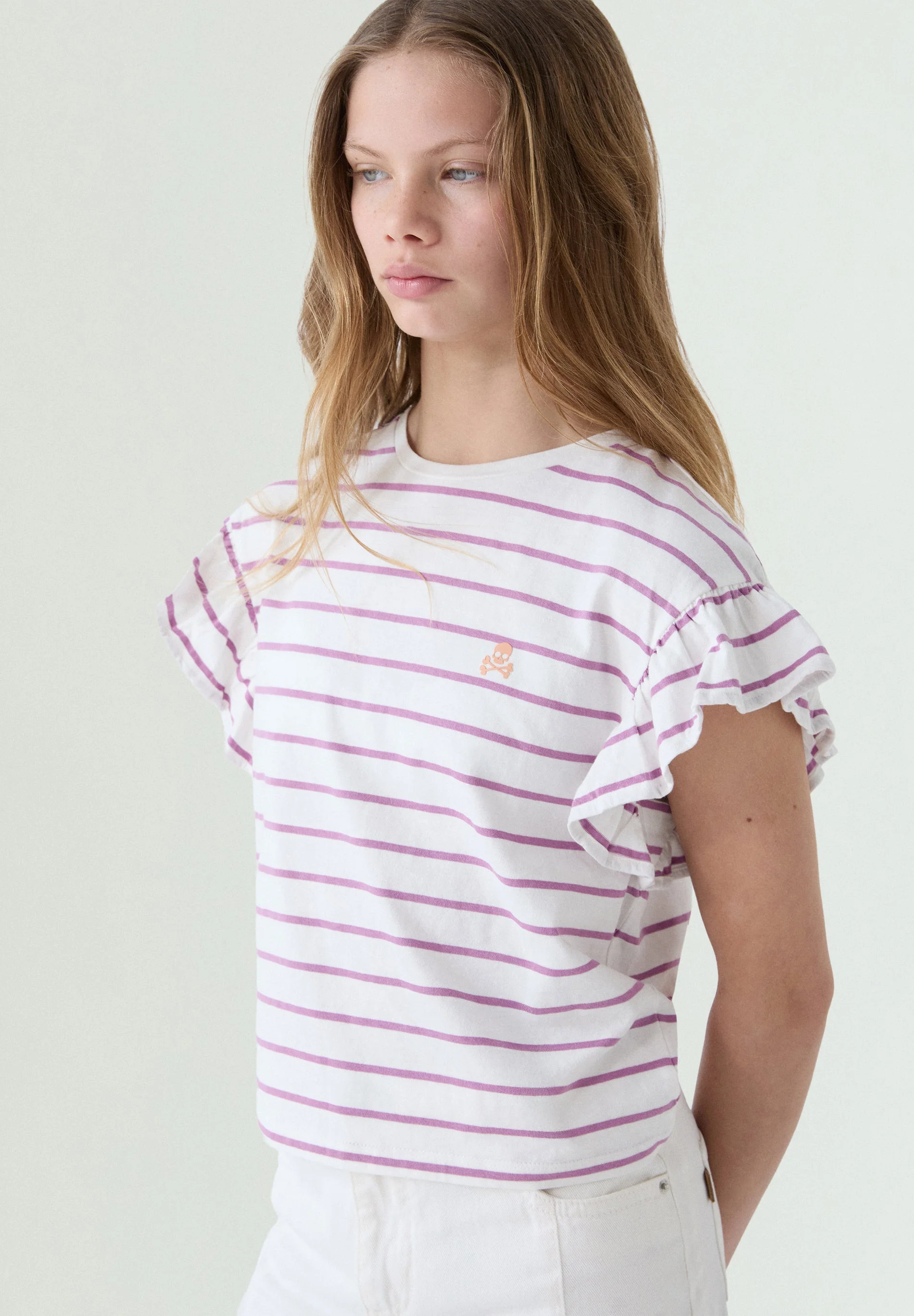 STRIPED T-SHIRT WITH CONTRAST SKULL