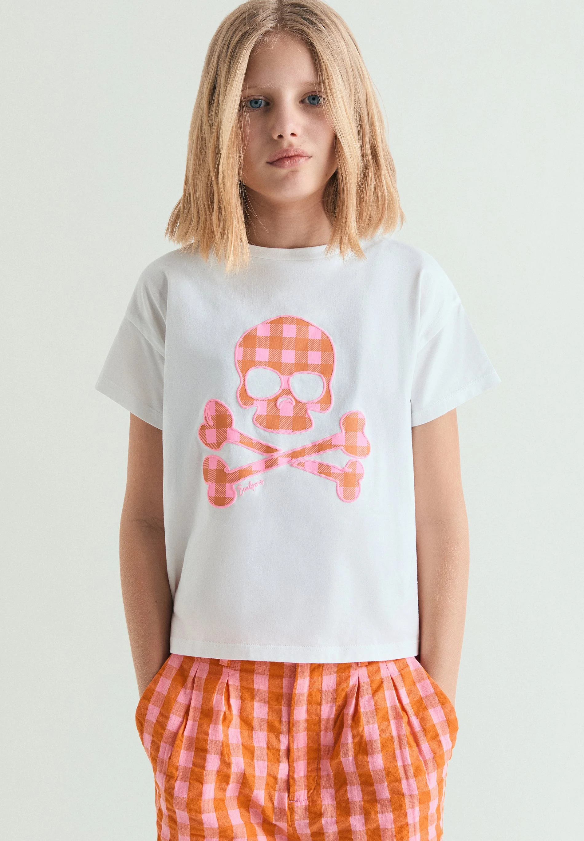 GINGHAM SKULL T-SHIRT