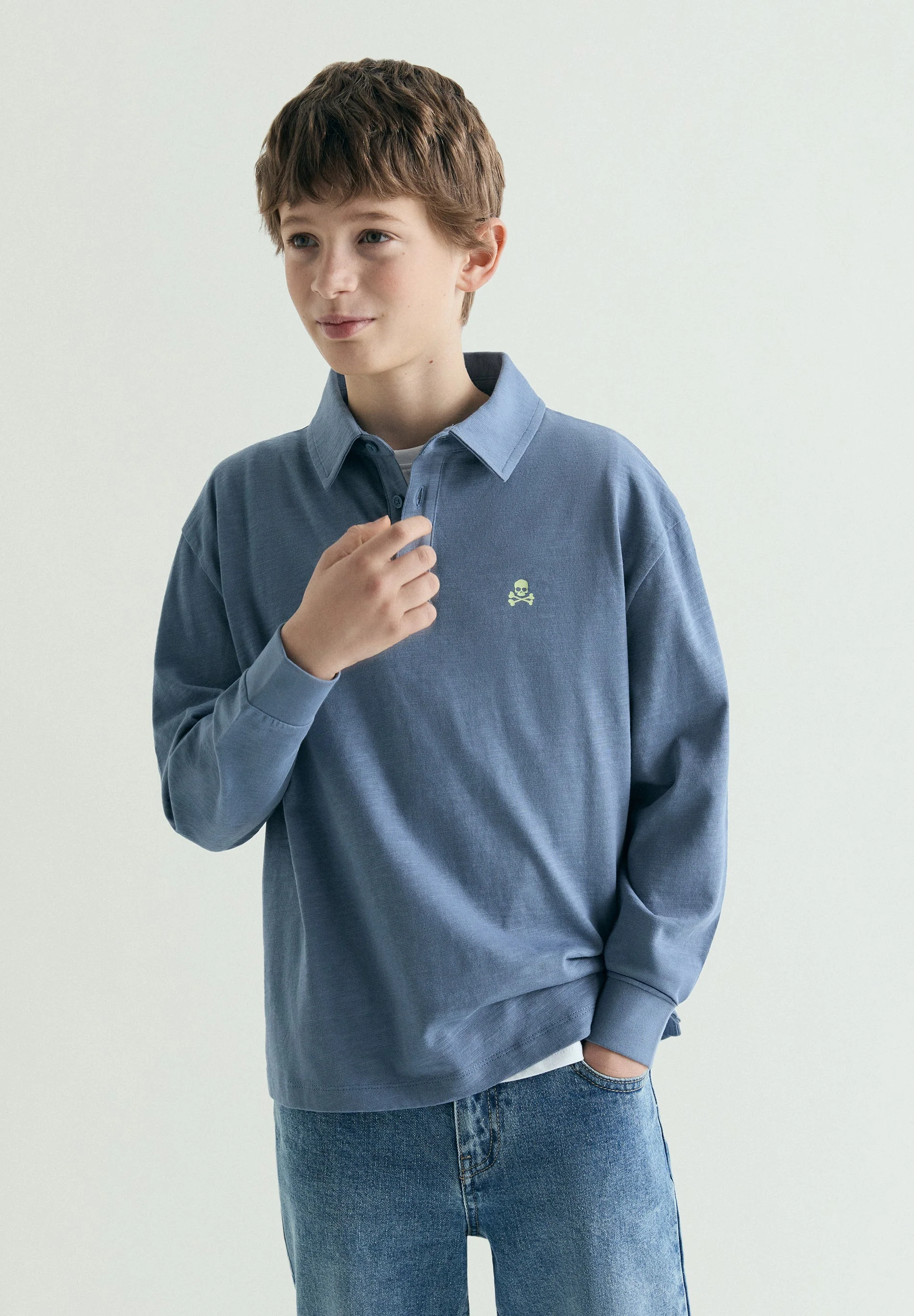 LONG SLEEVE POLO SHIRT WITH CONTRAST PRINT - Image 4
