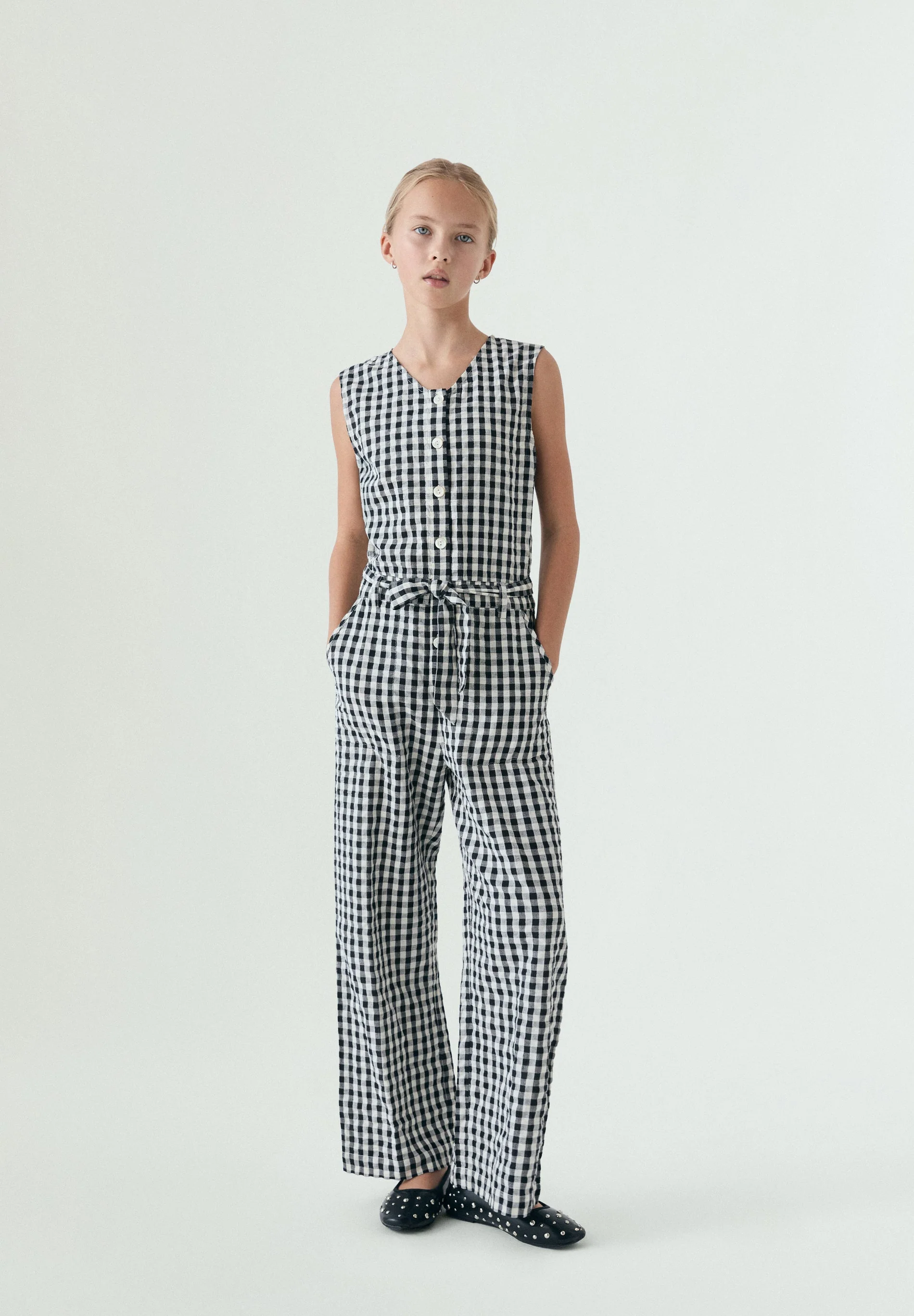 BELTED GINGHAM JUMPSUIT - Image 4