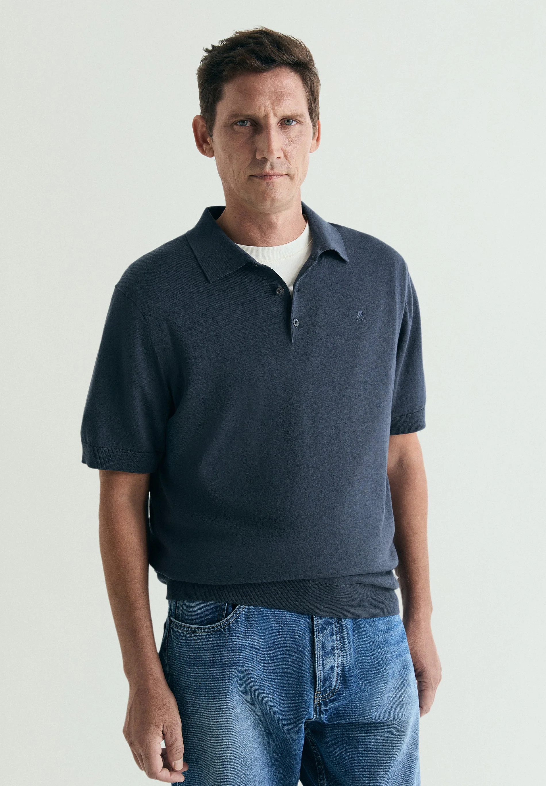 FINE-KNIT SKULL POLO SHIRT