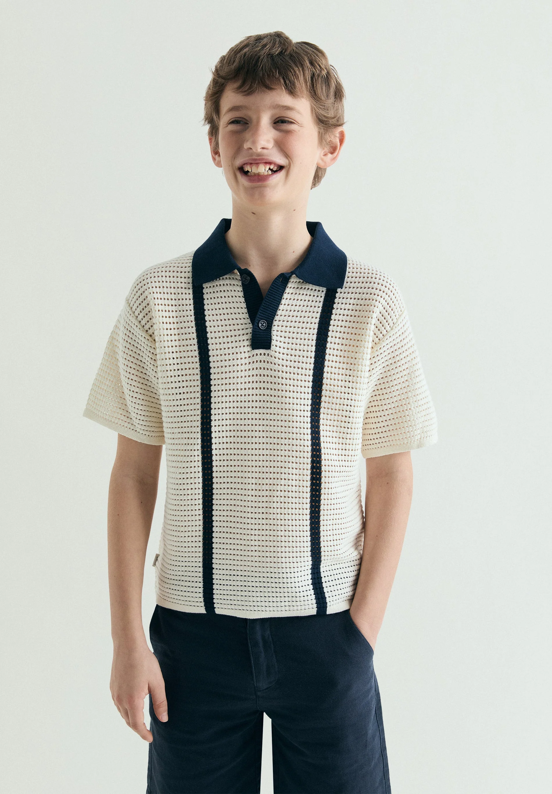 CONTRAST FINE-KNIT POLO SHIRT