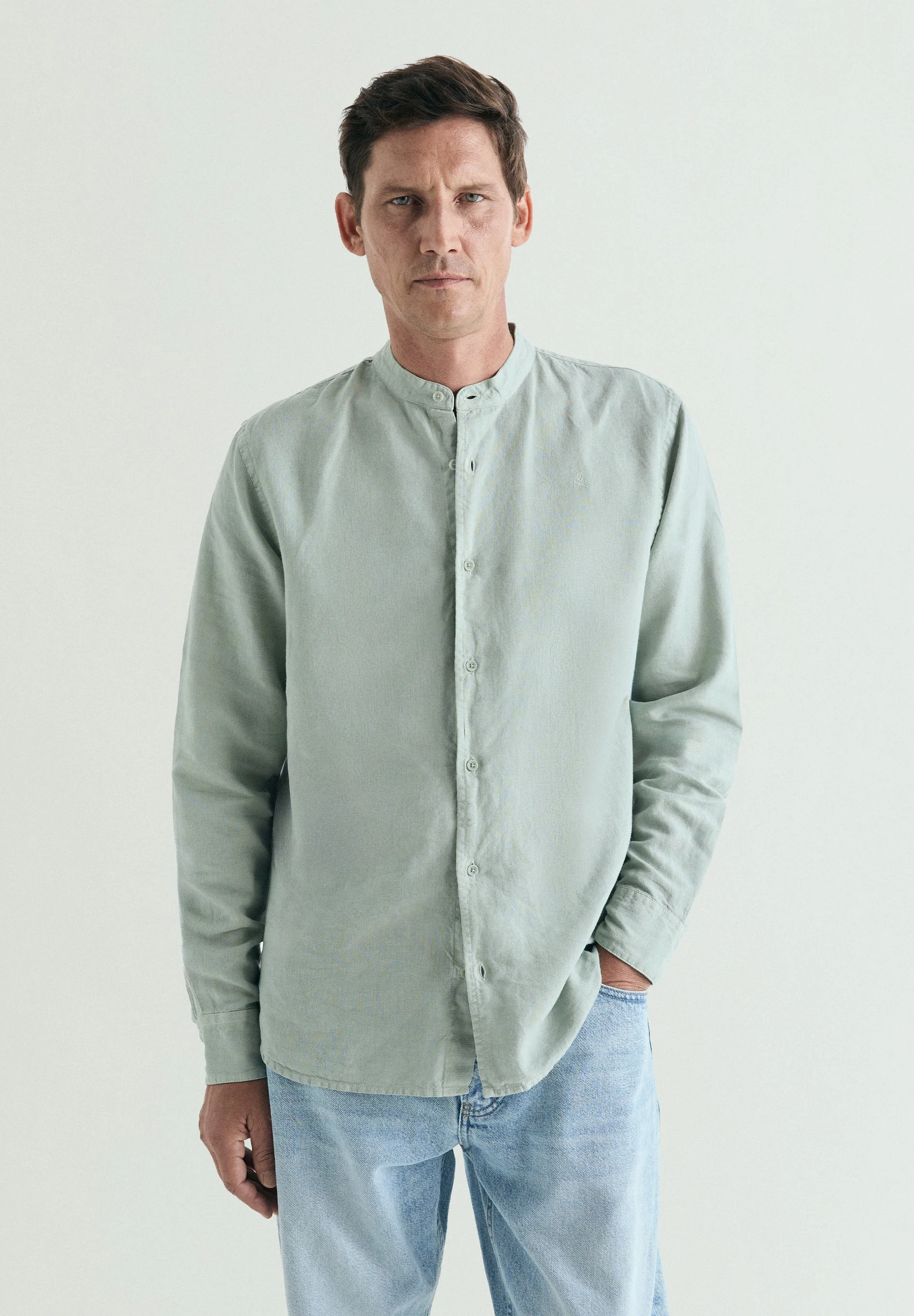 LINEN SHIRT WITH STAND-UP COLLAR - Image 2