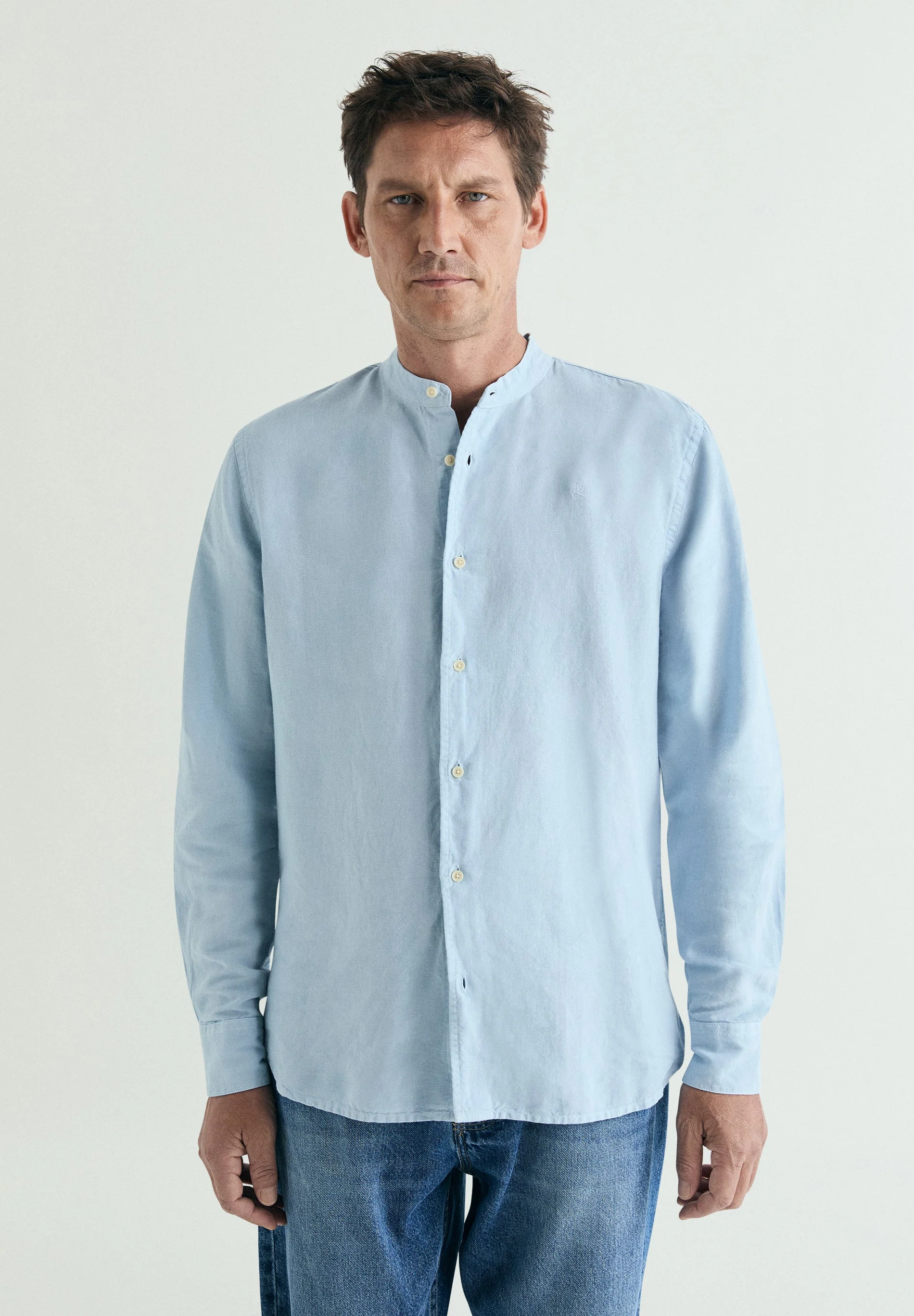 LINEN SHIRT WITH STAND-UP COLLAR
