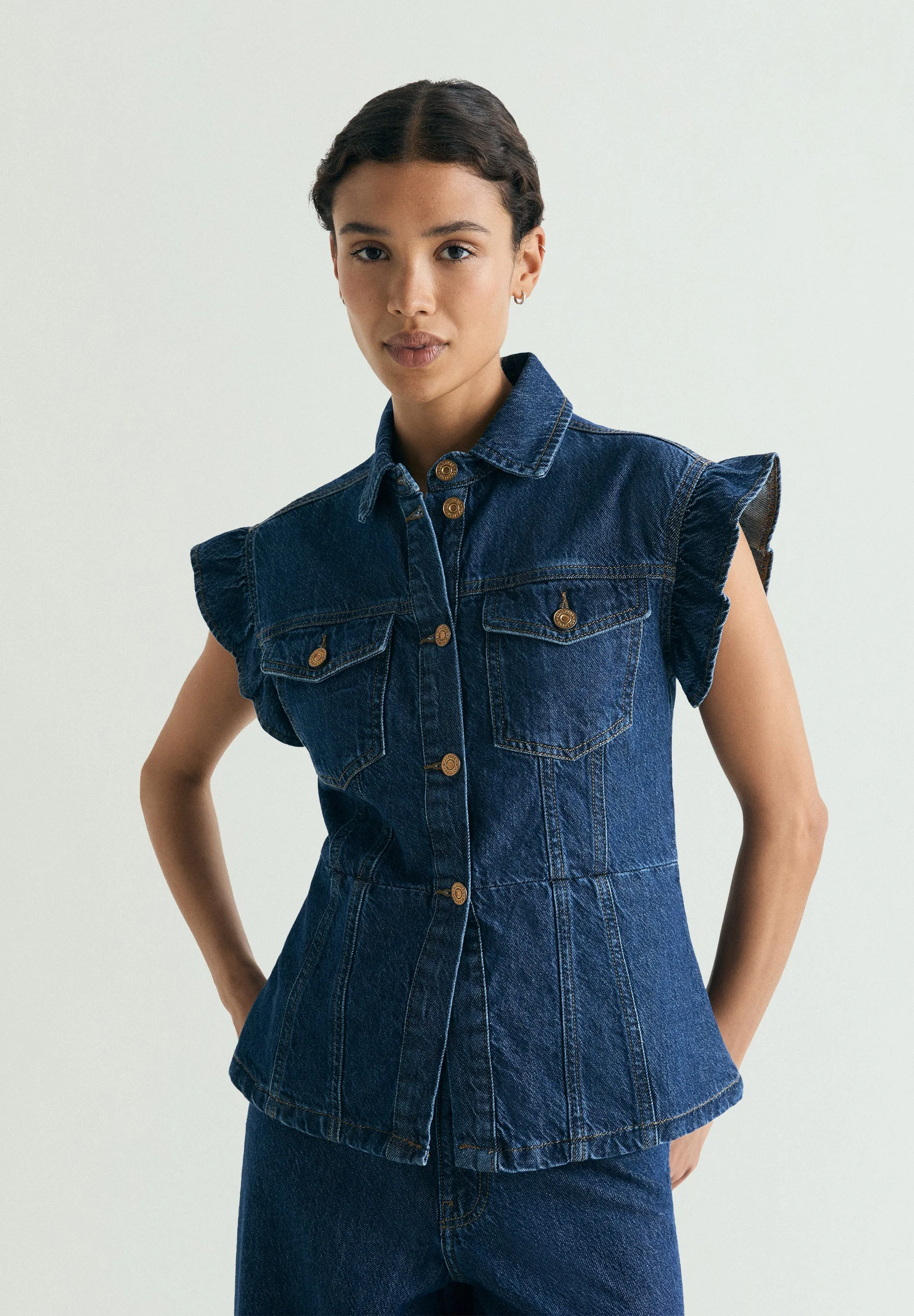 DENIM SHIRT WITH RUFFLED SLEEVE - Image 2