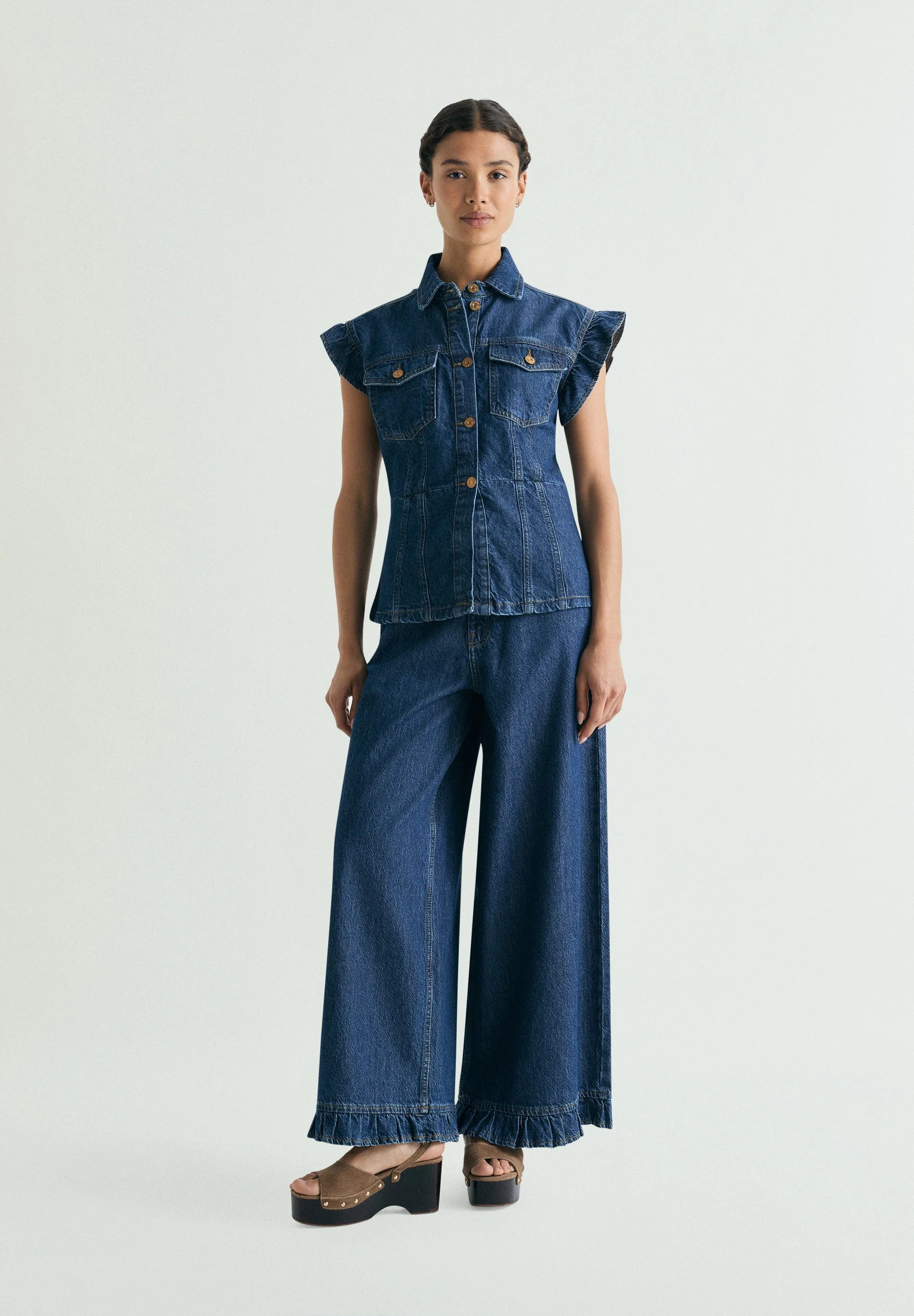 DENIM SHIRT WITH RUFFLED SLEEVE - Image 3