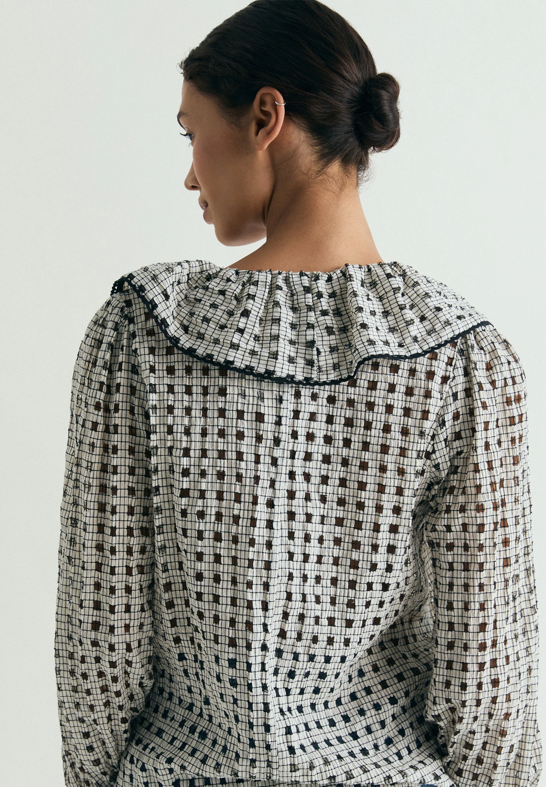 CHECK COTTON BLOUSE WITH RUFFLE - Image 4