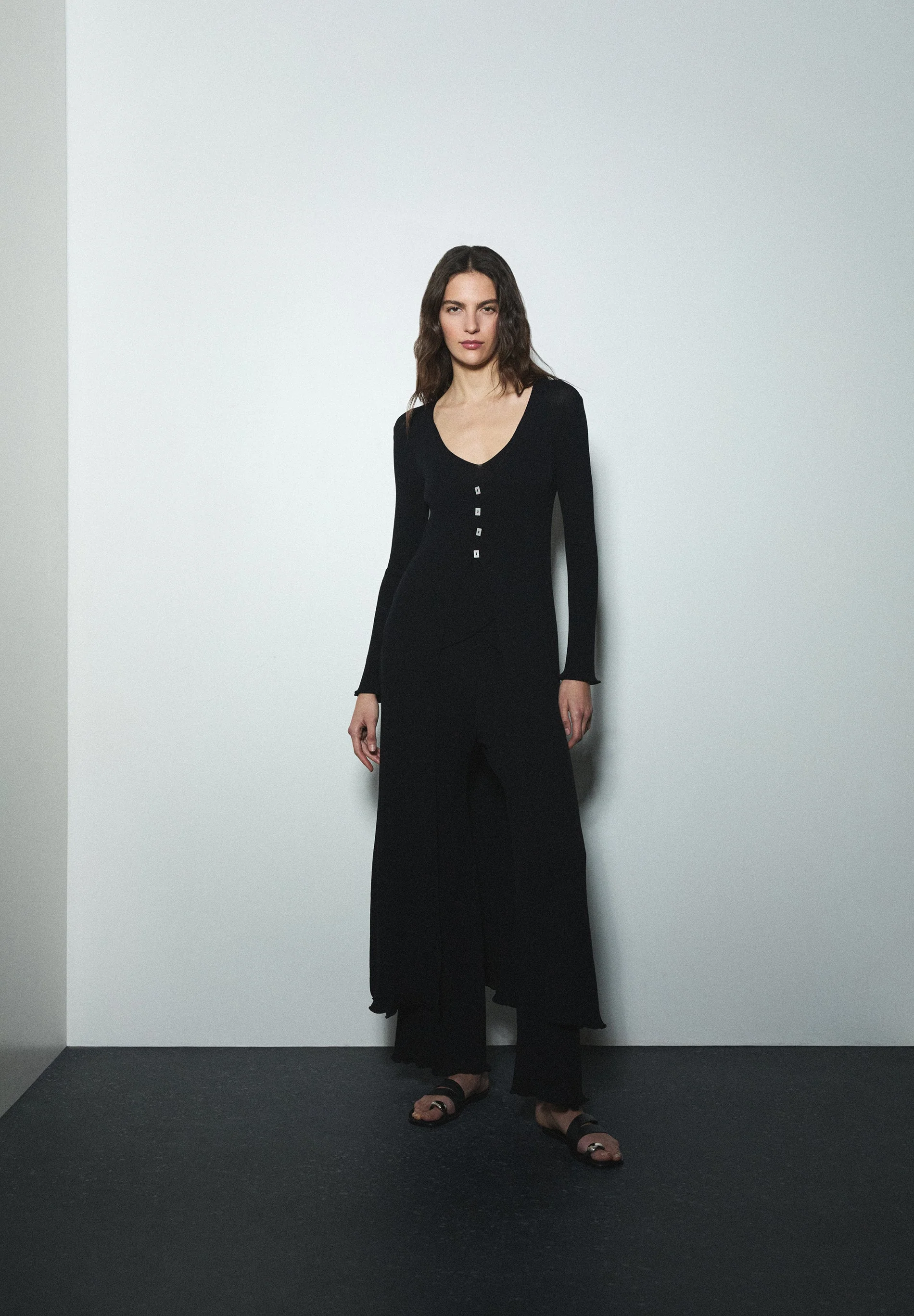 LONG RIBBED KNIT CARDIGAN - Image 2