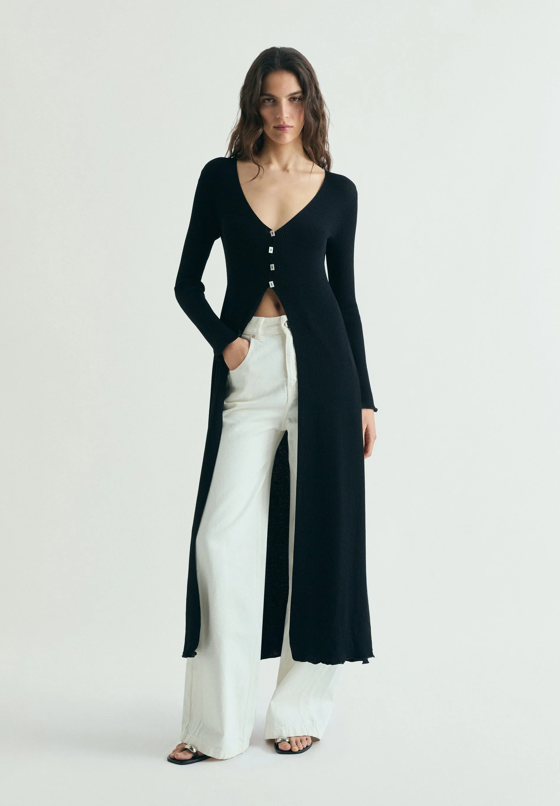 LONG RIBBED KNIT CARDIGAN - Image 3