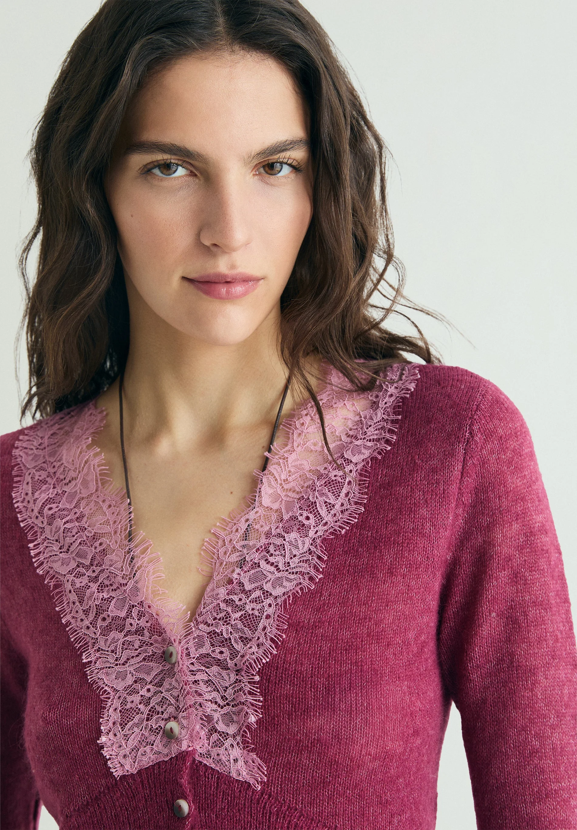 LACE TRIM KNIT CARDIGAN - Image 3