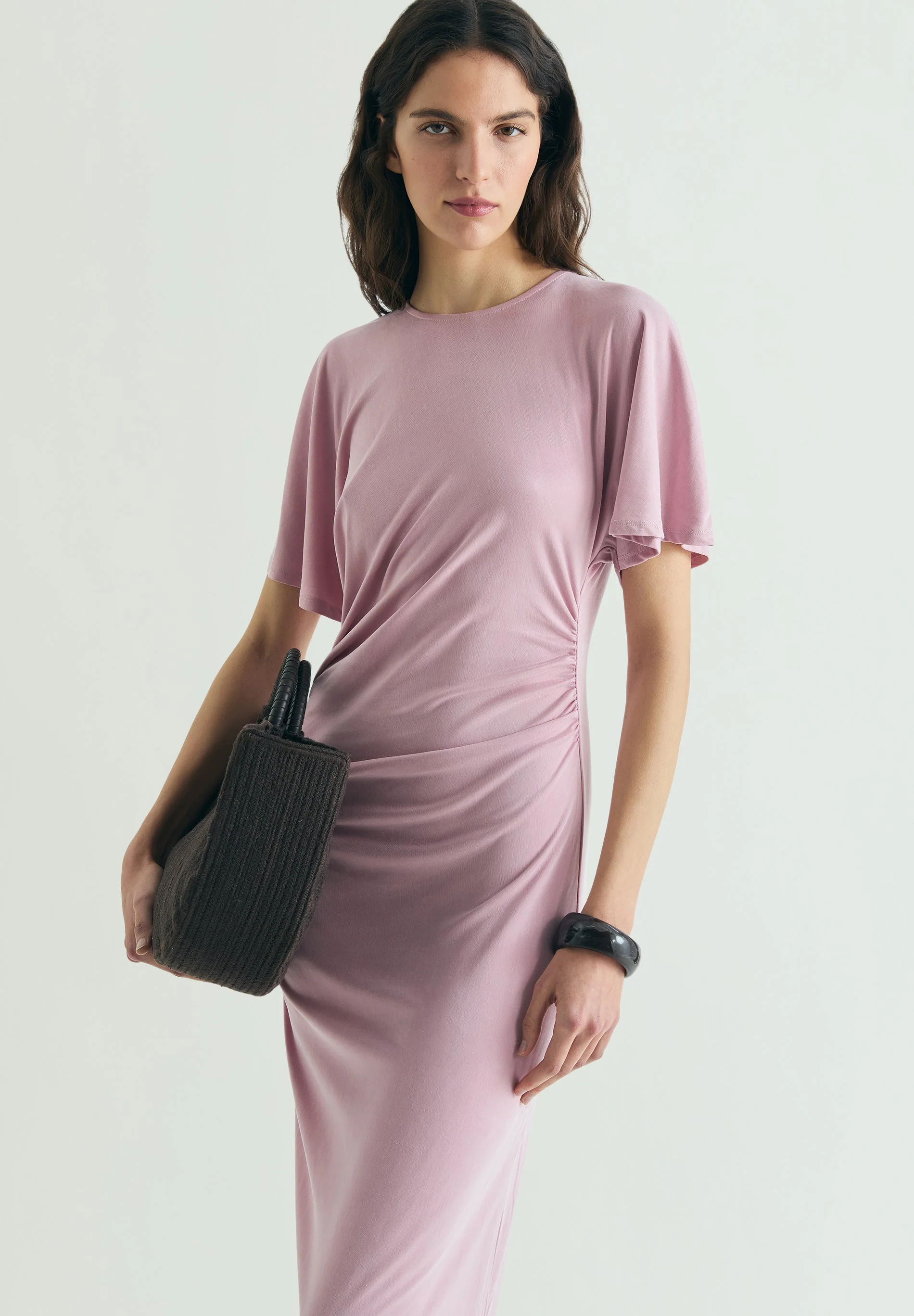 GATHERED CUPRO DRESS
