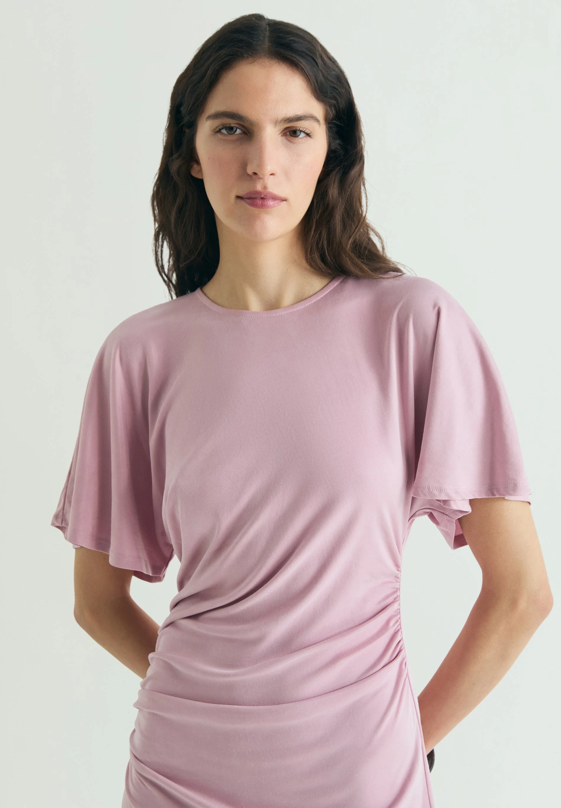 GATHERED CUPRO DRESS - Image 4