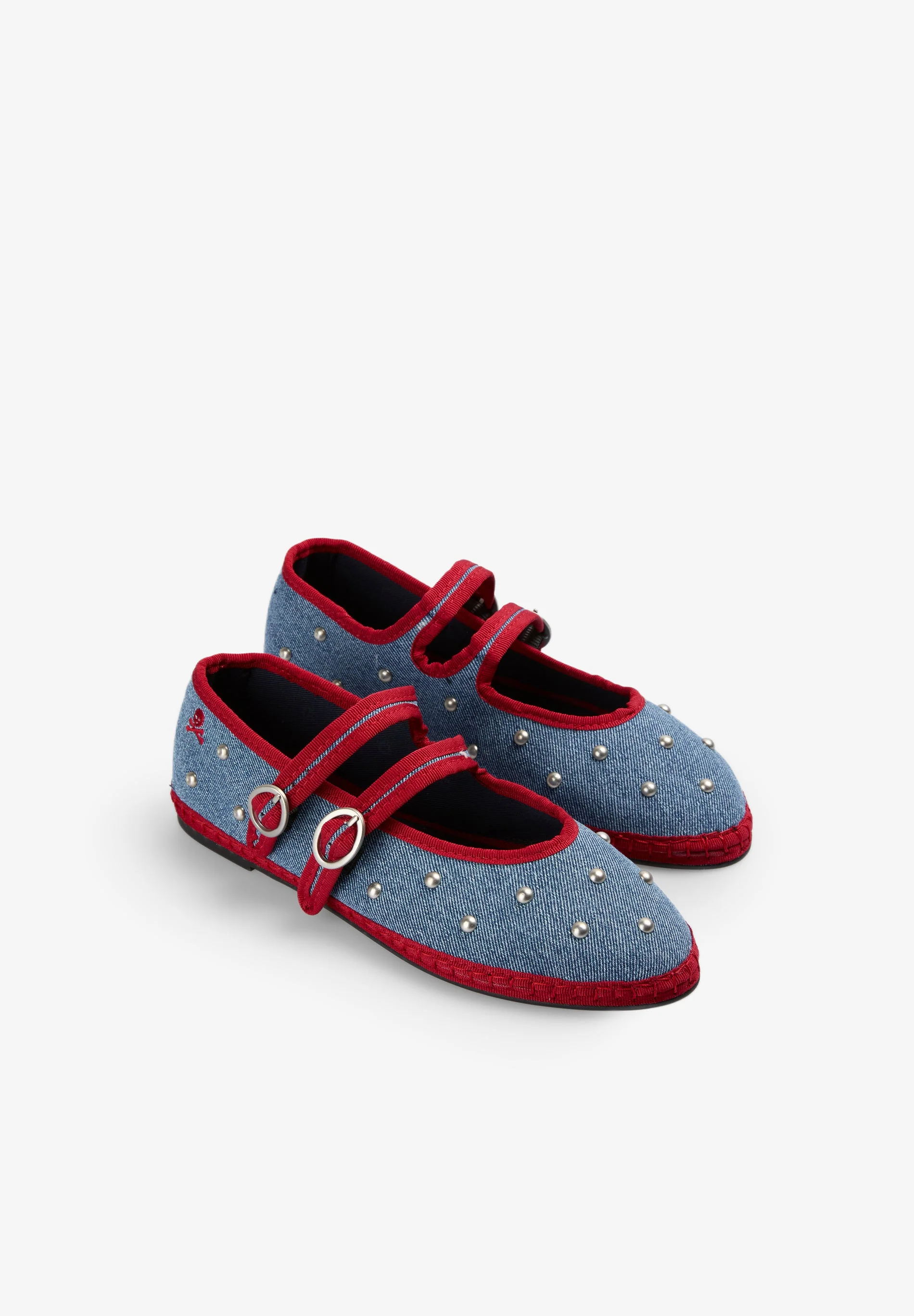 STUDDED DENIM BALLET FLATS - Image 2