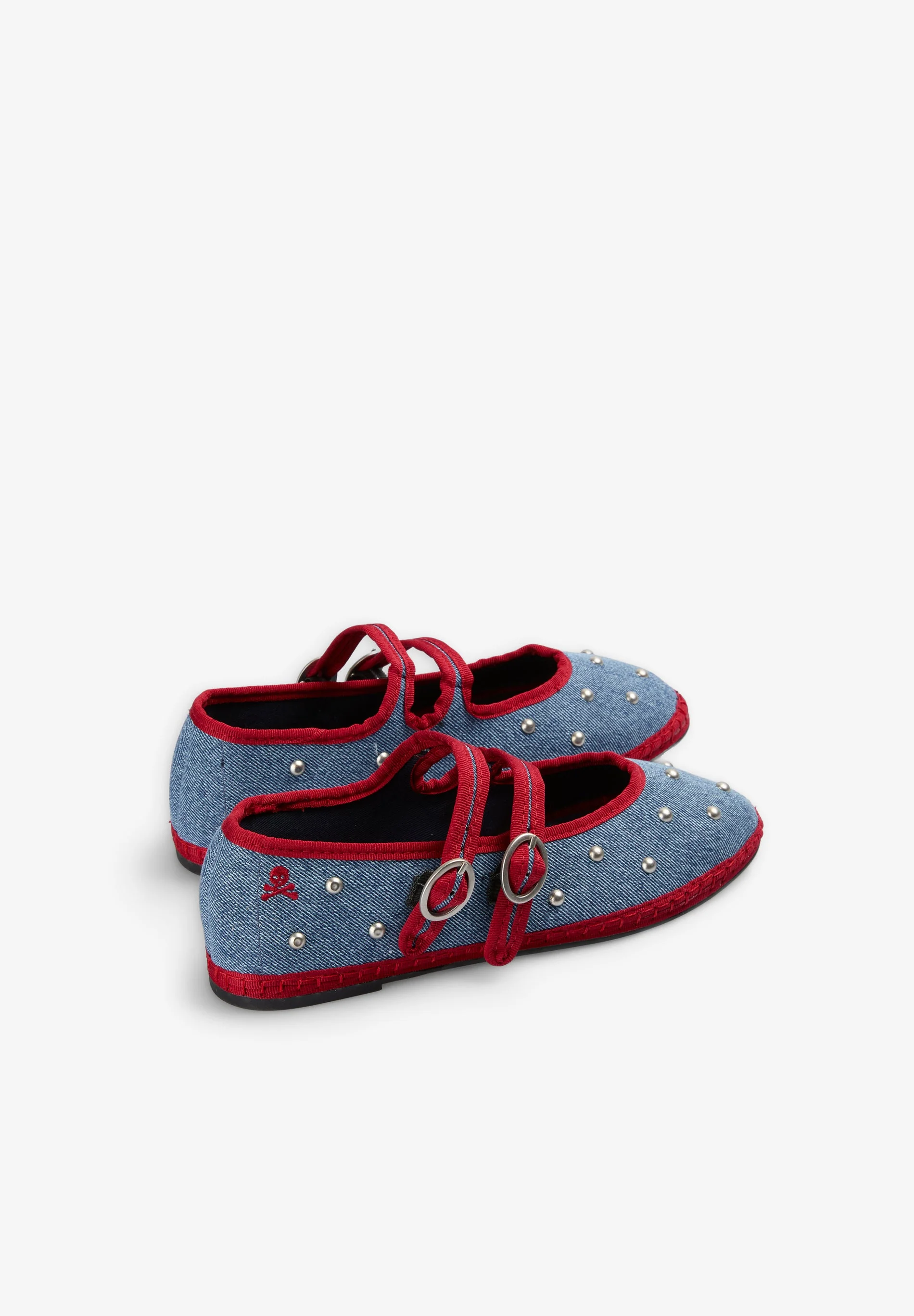 STUDDED DENIM BALLET FLATS - Image 3