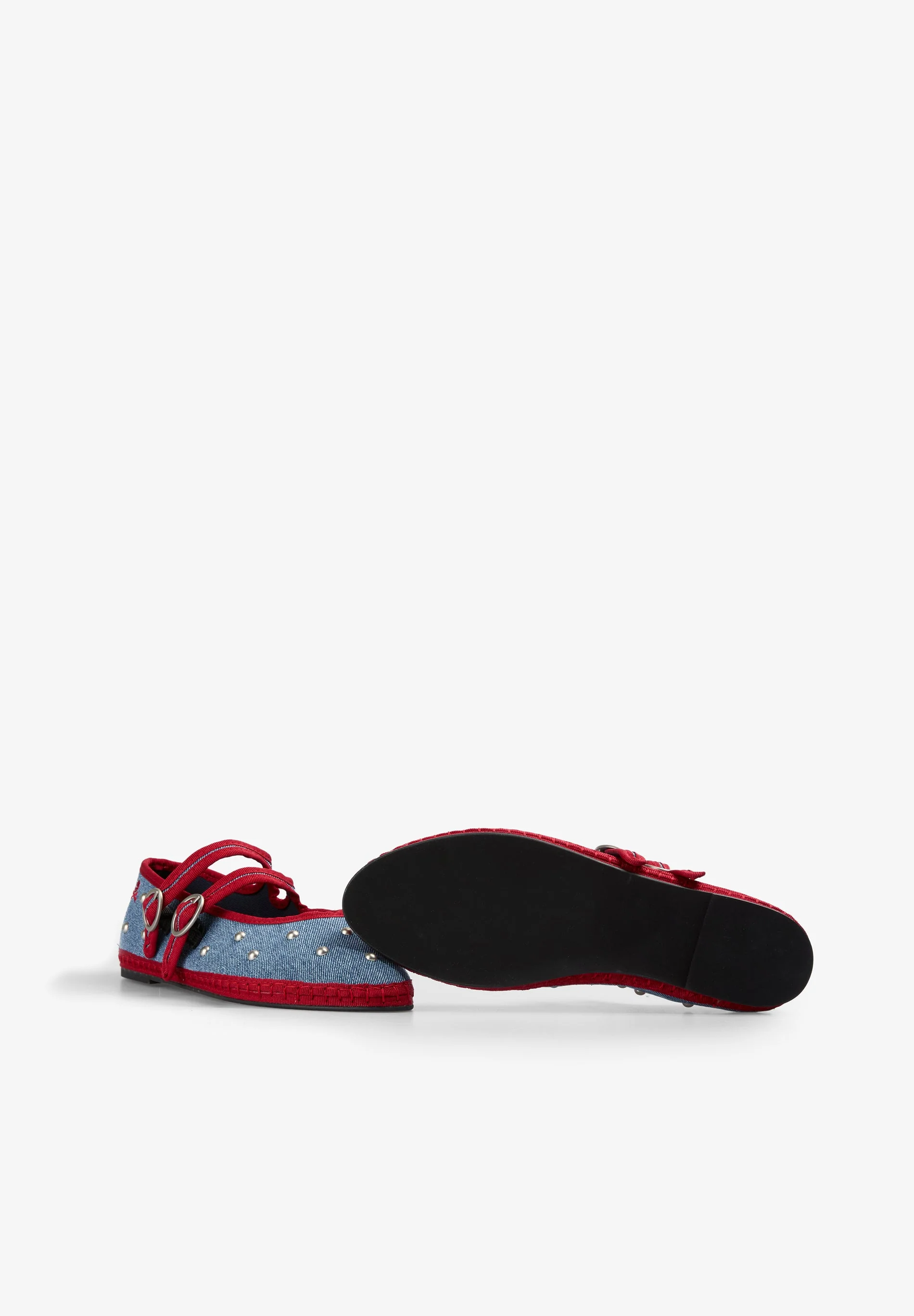 STUDDED DENIM BALLET FLATS - Image 4
