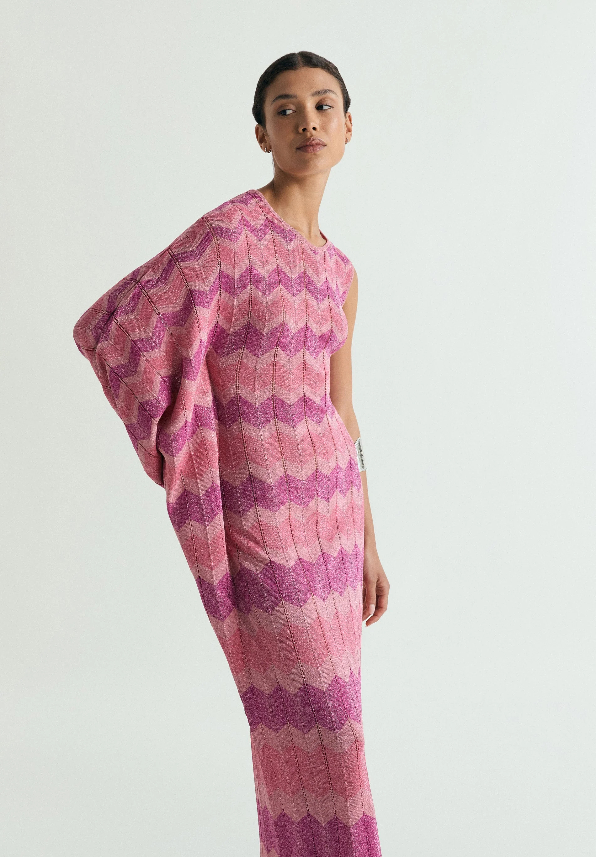 ASYMMETRIC LUREX KNIT DRESS