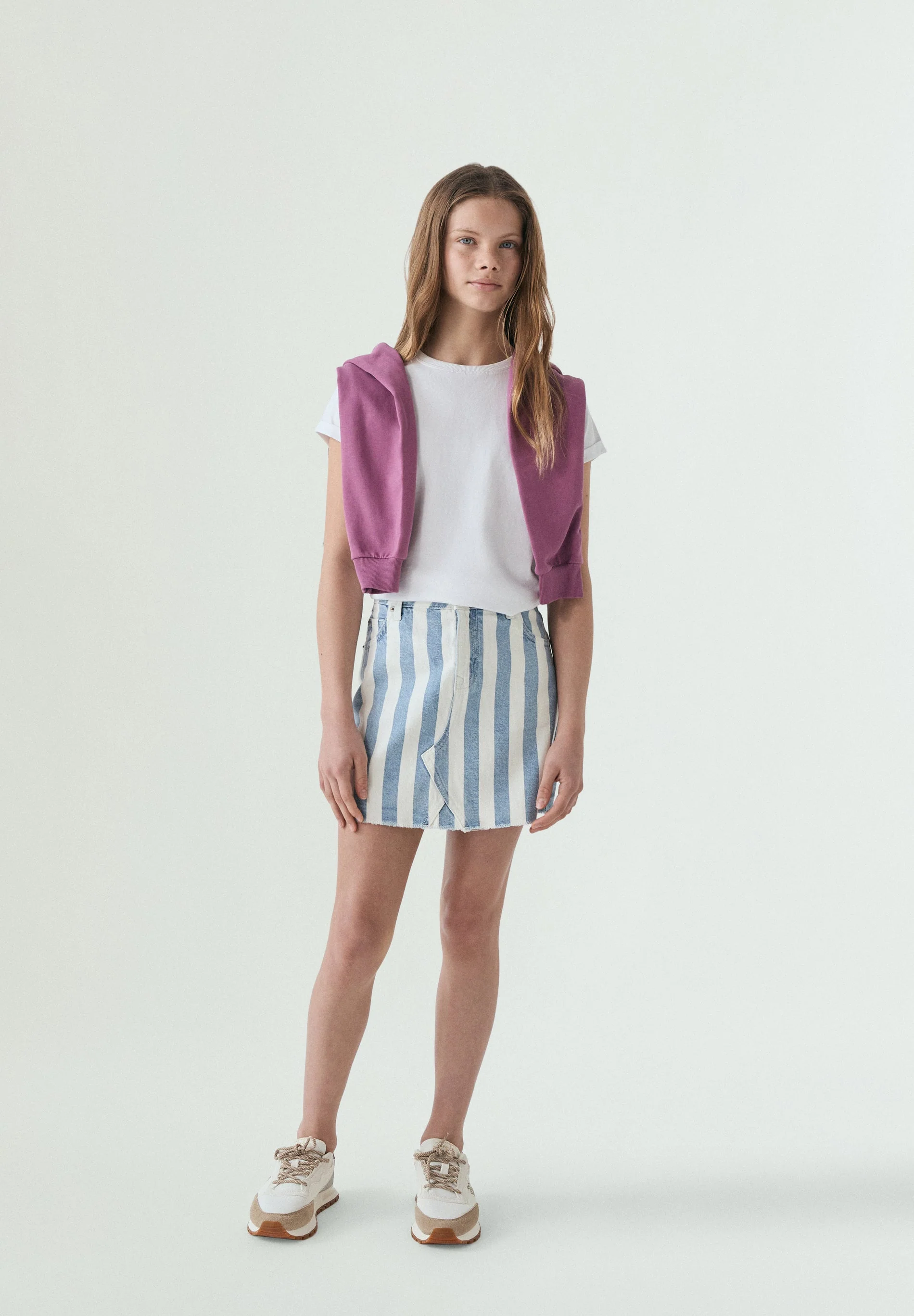 CONTRAST STRIPED DENIM SKIRT