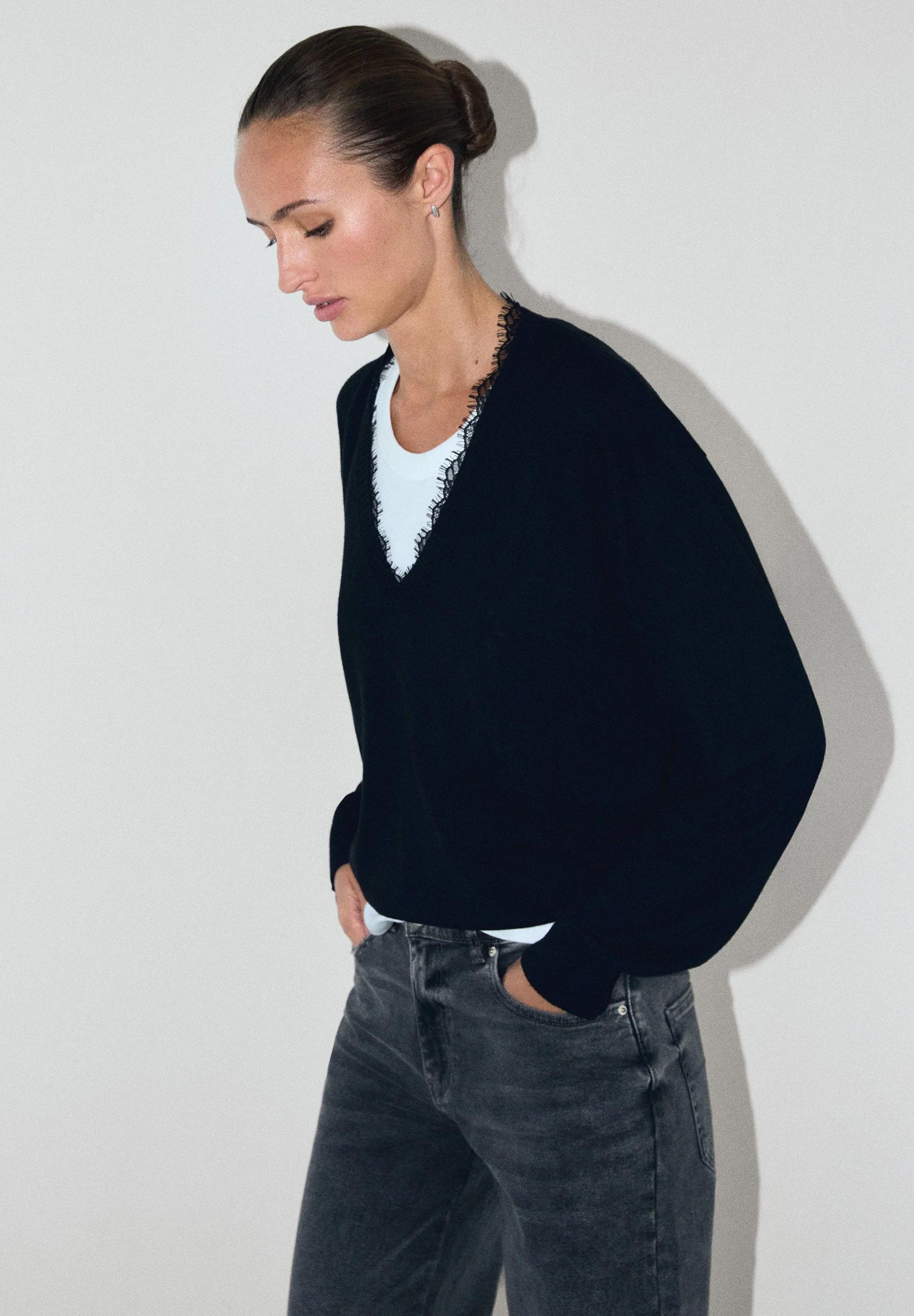 V-NECK SWEATER WITH LACE