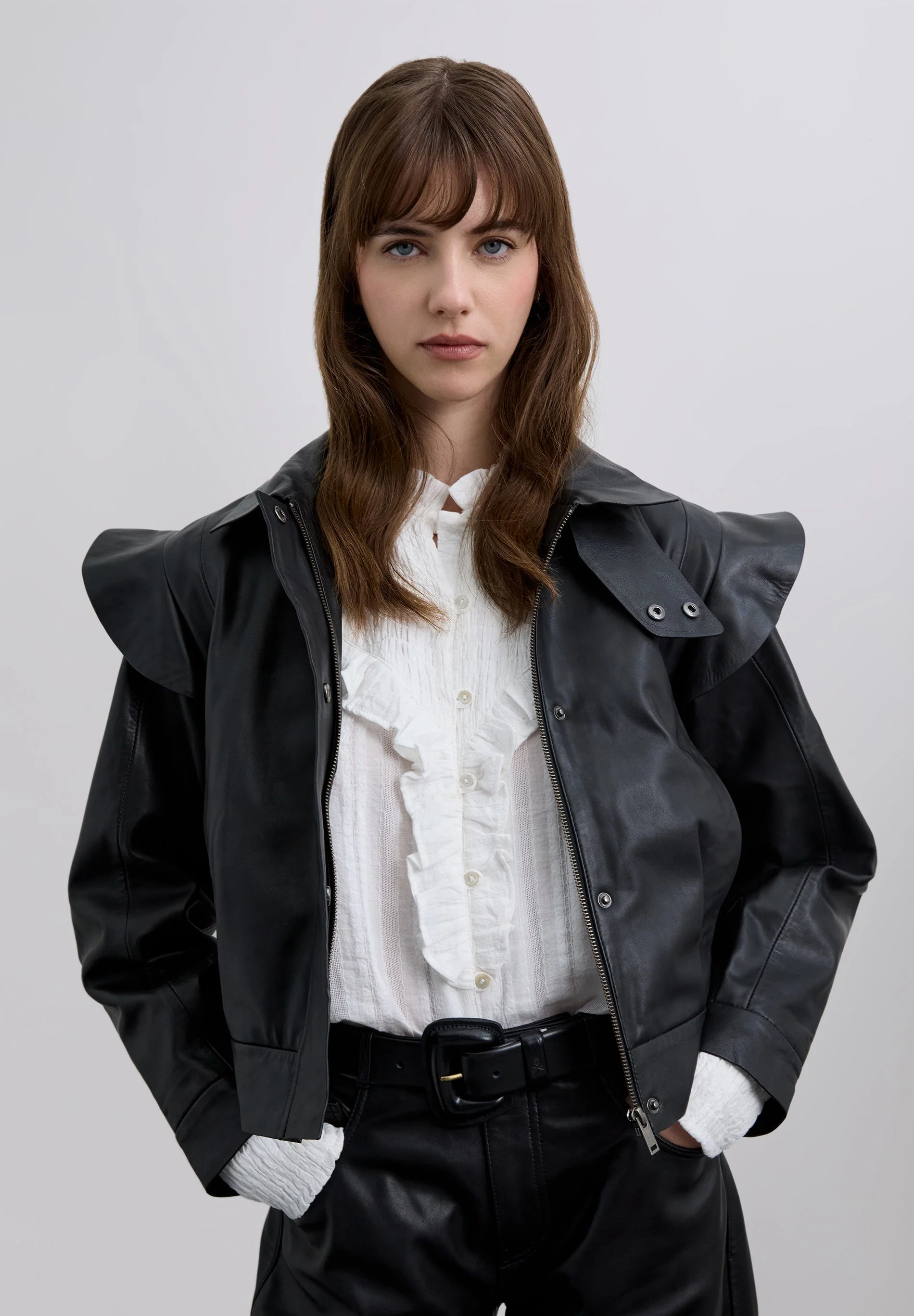 LEATHER BOMBER JACKET WITH RUFFLES - Image 3
