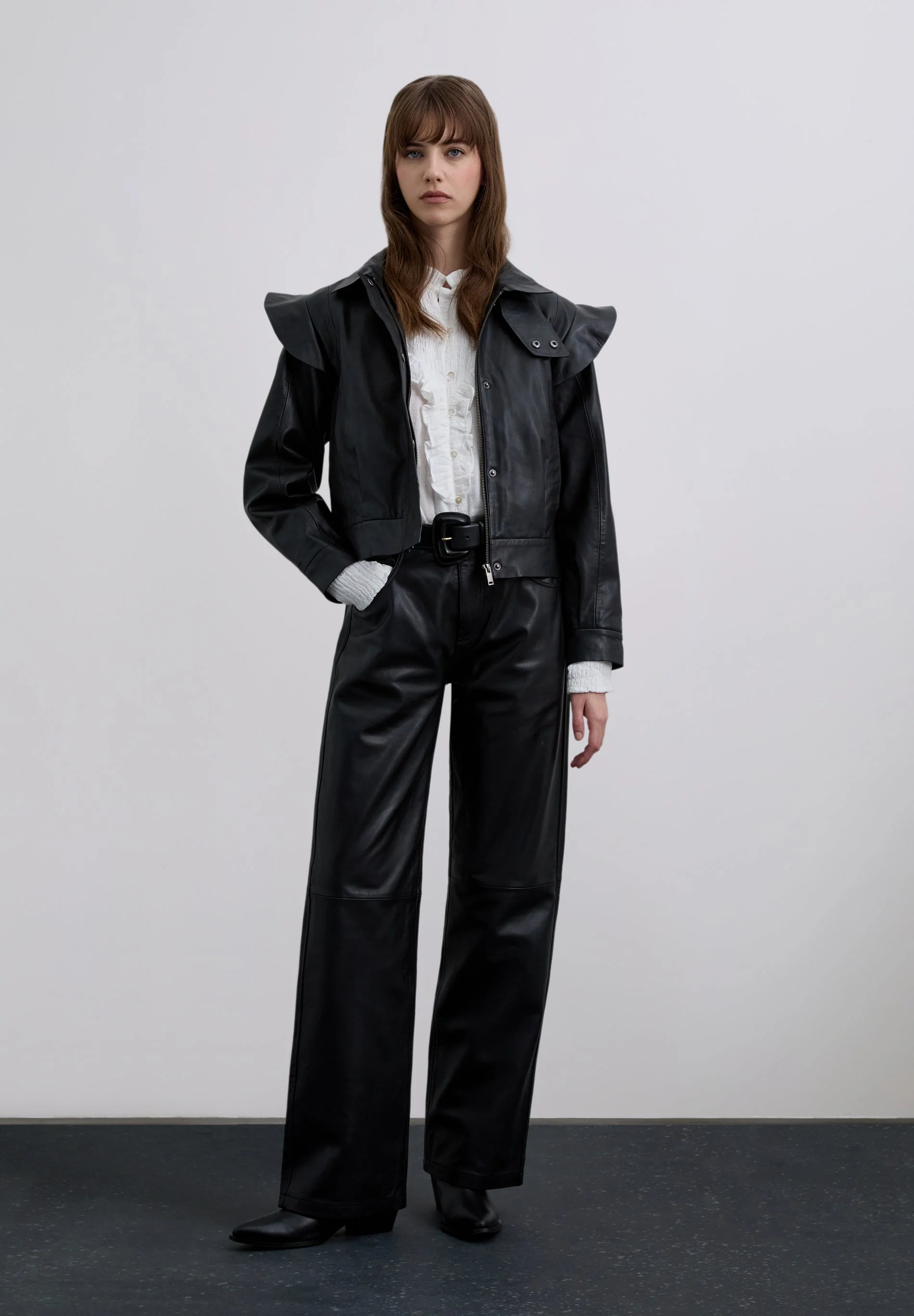 LEATHER BOMBER JACKET WITH RUFFLES - Image 4