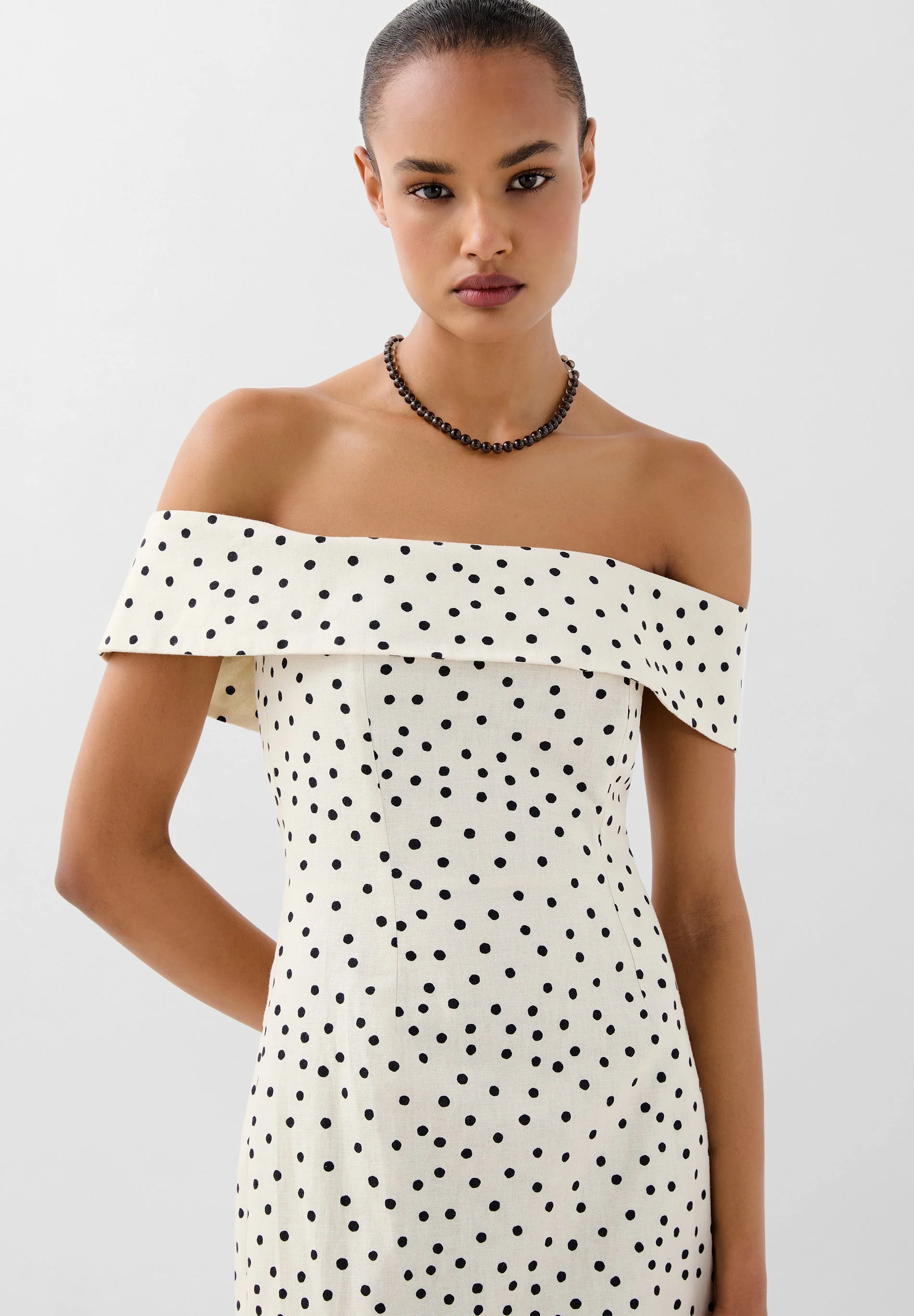 POLKA DOT LINEN MIDI DRESS - Image 3