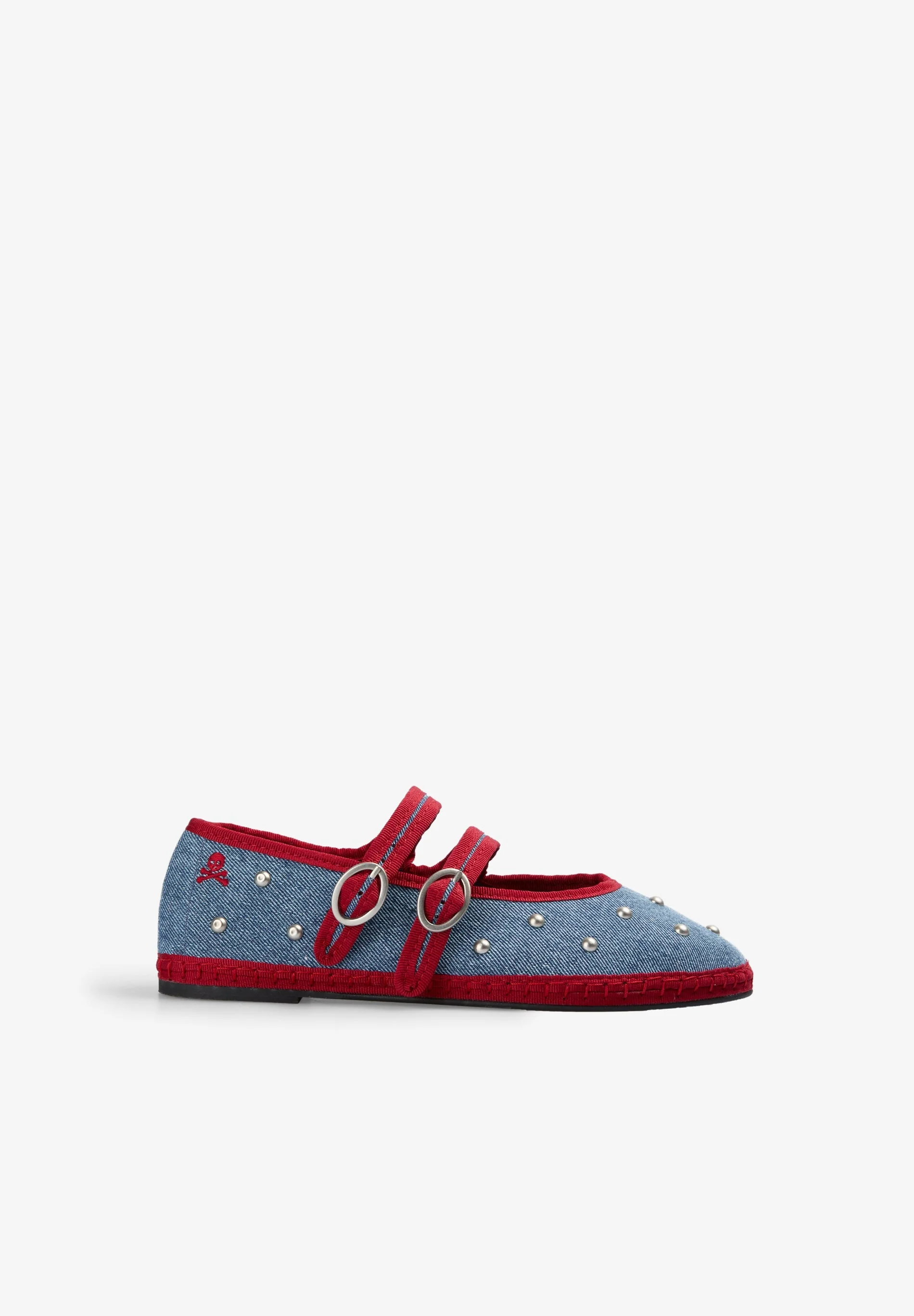 STUDDED DENIM BALLET FLATS