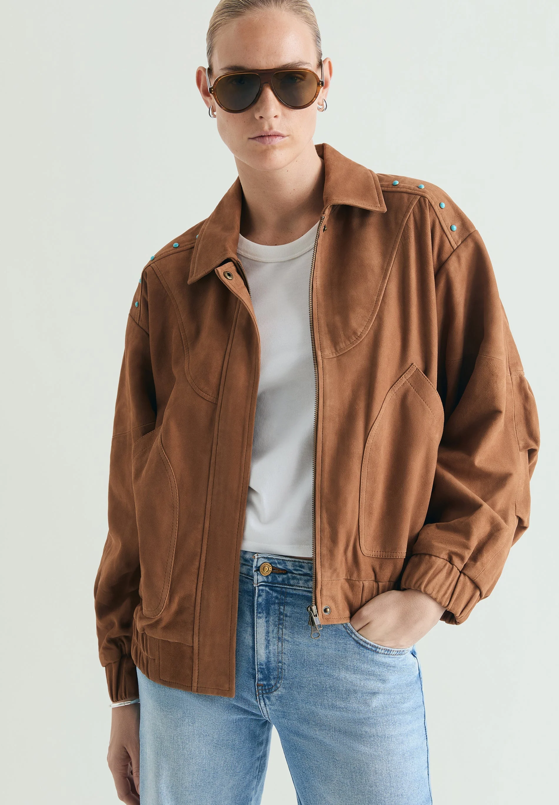 STUDDED SUEDE BOMBER JACKET - Image 3