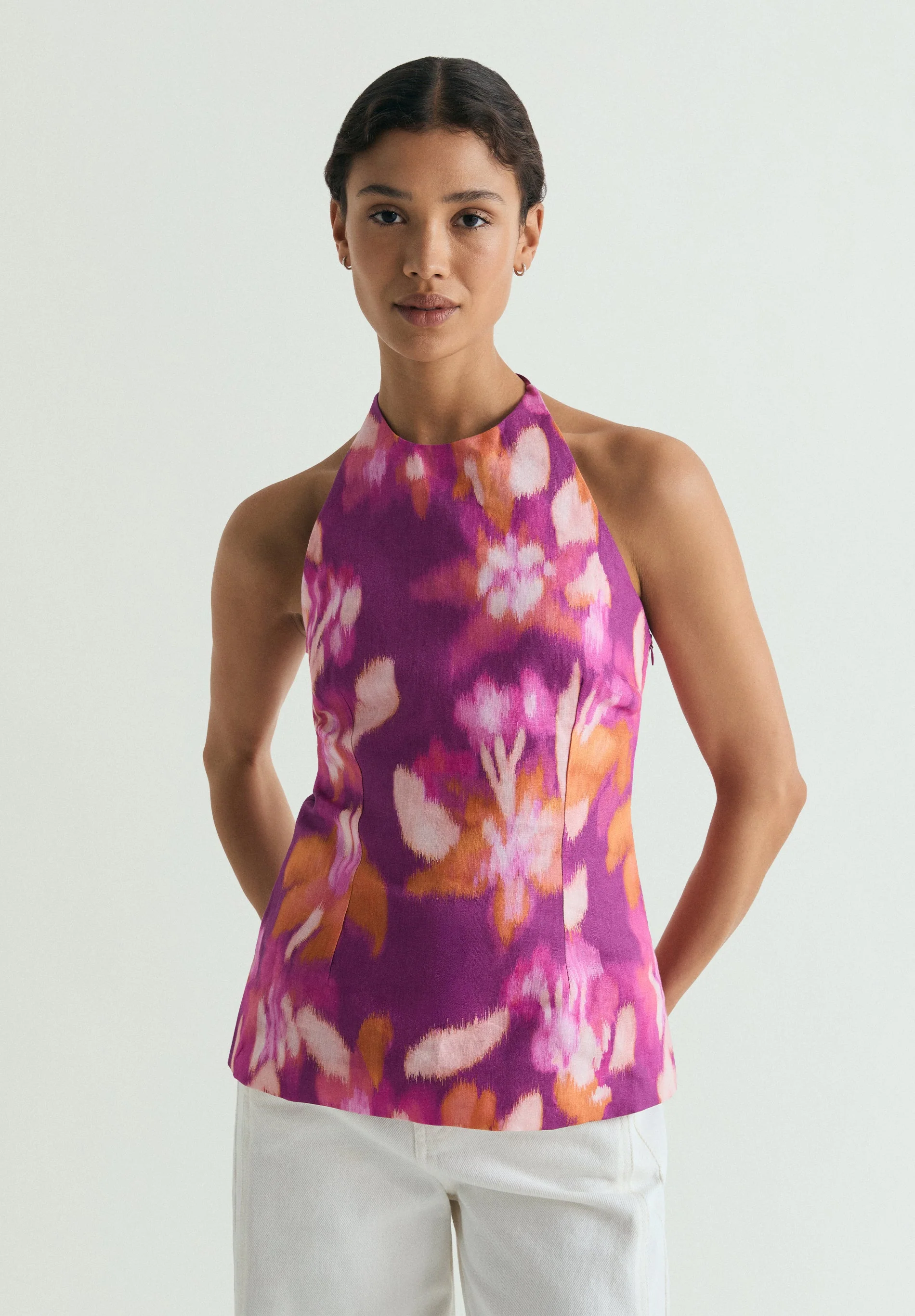 SCPRINT LINEN HALTER TOP
