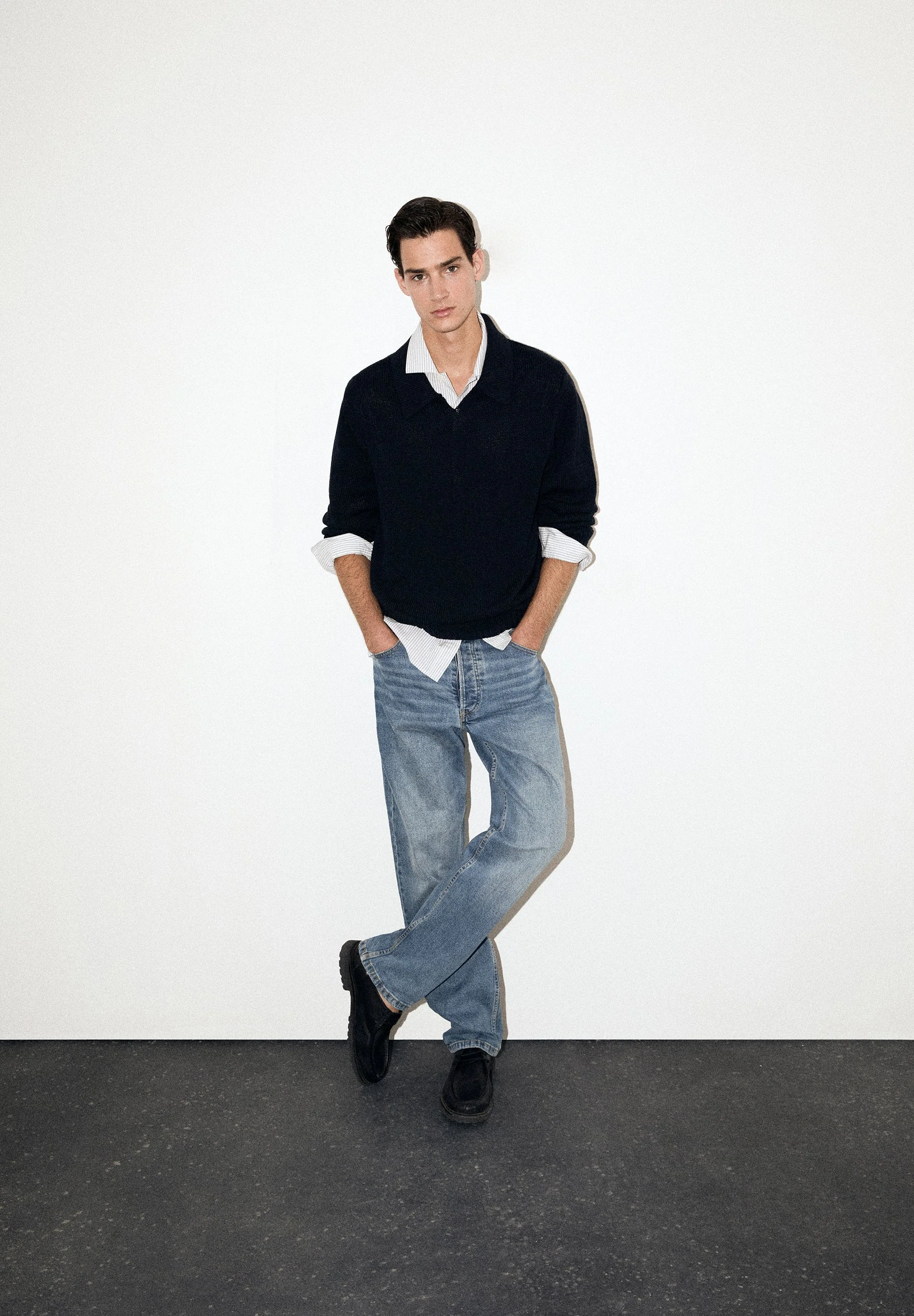 COTTON KNIT POLO SWEATER